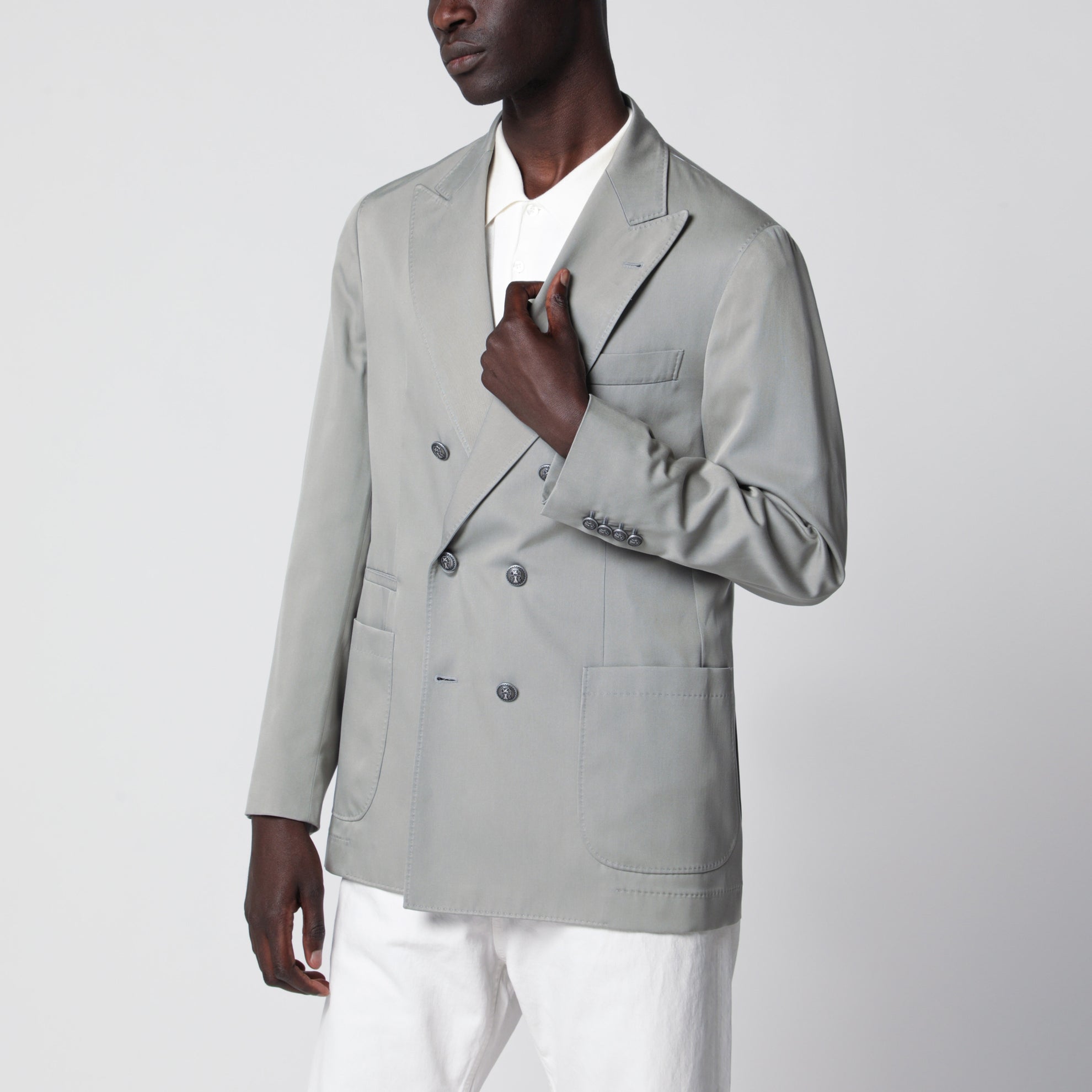 Giacca doppiopetto in seta color Khaki