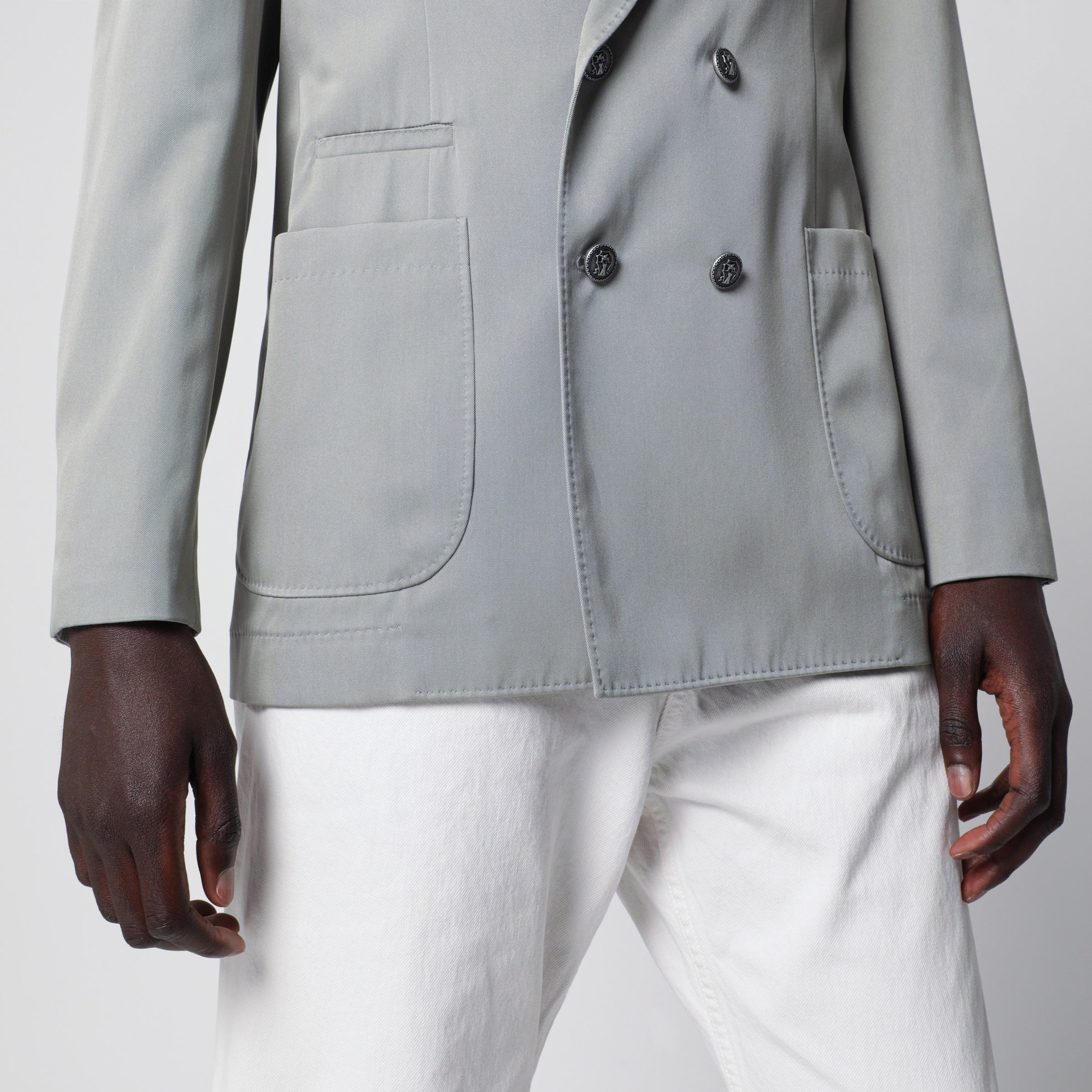 Giacca doppiopetto in seta color Khaki