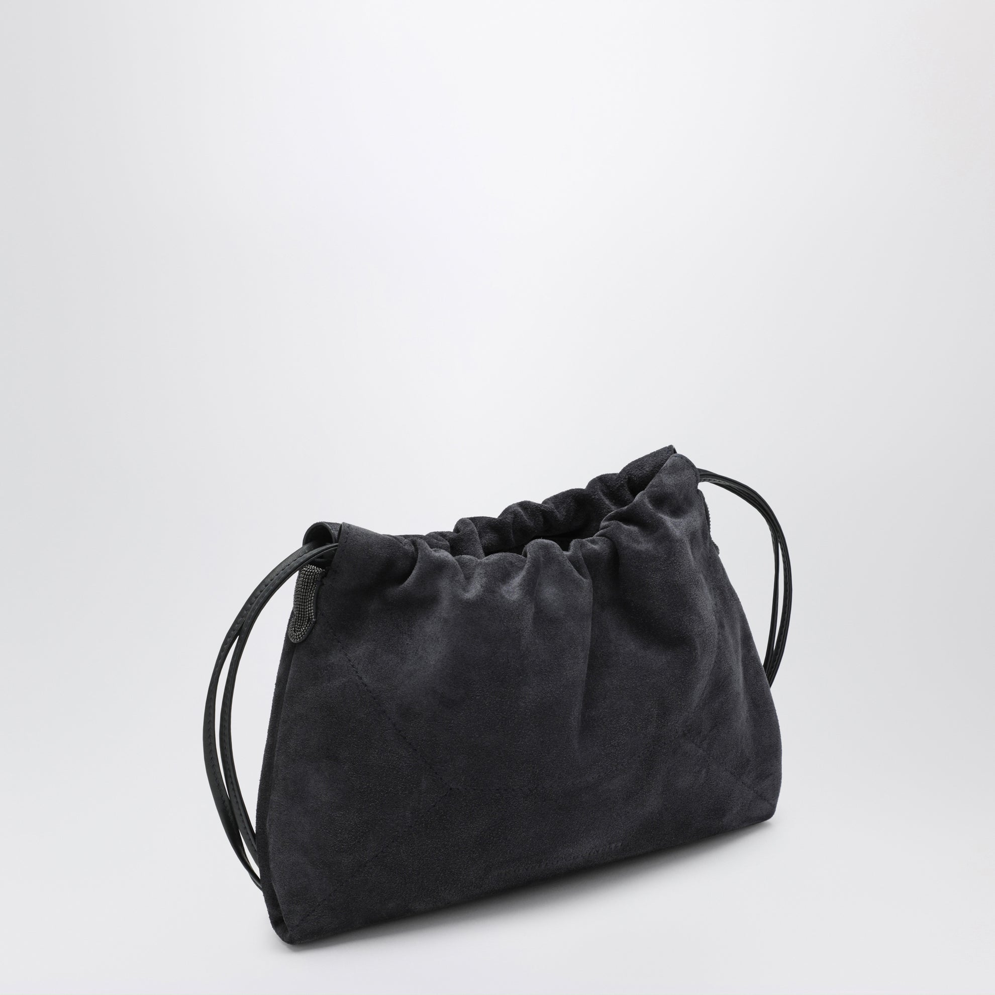 Sac BC Duo Pouch bleu nuit en daim avec détail monile