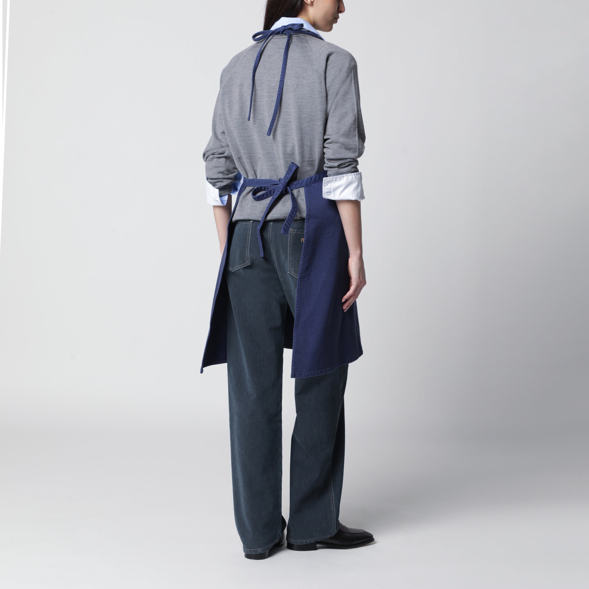 Grembiule tinto capo in gabardine di cotone blu