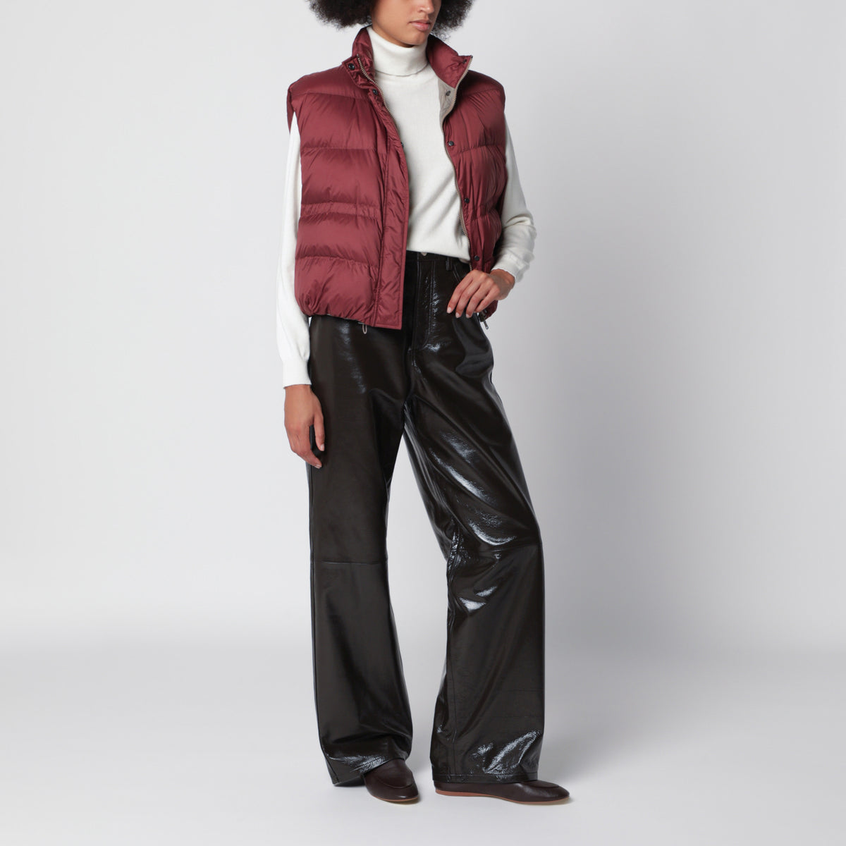 Piumino senza maniche rosso mattone in nylon