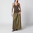 Iliya Maxikleid aus olivgrüner Viskose und Baumwolle