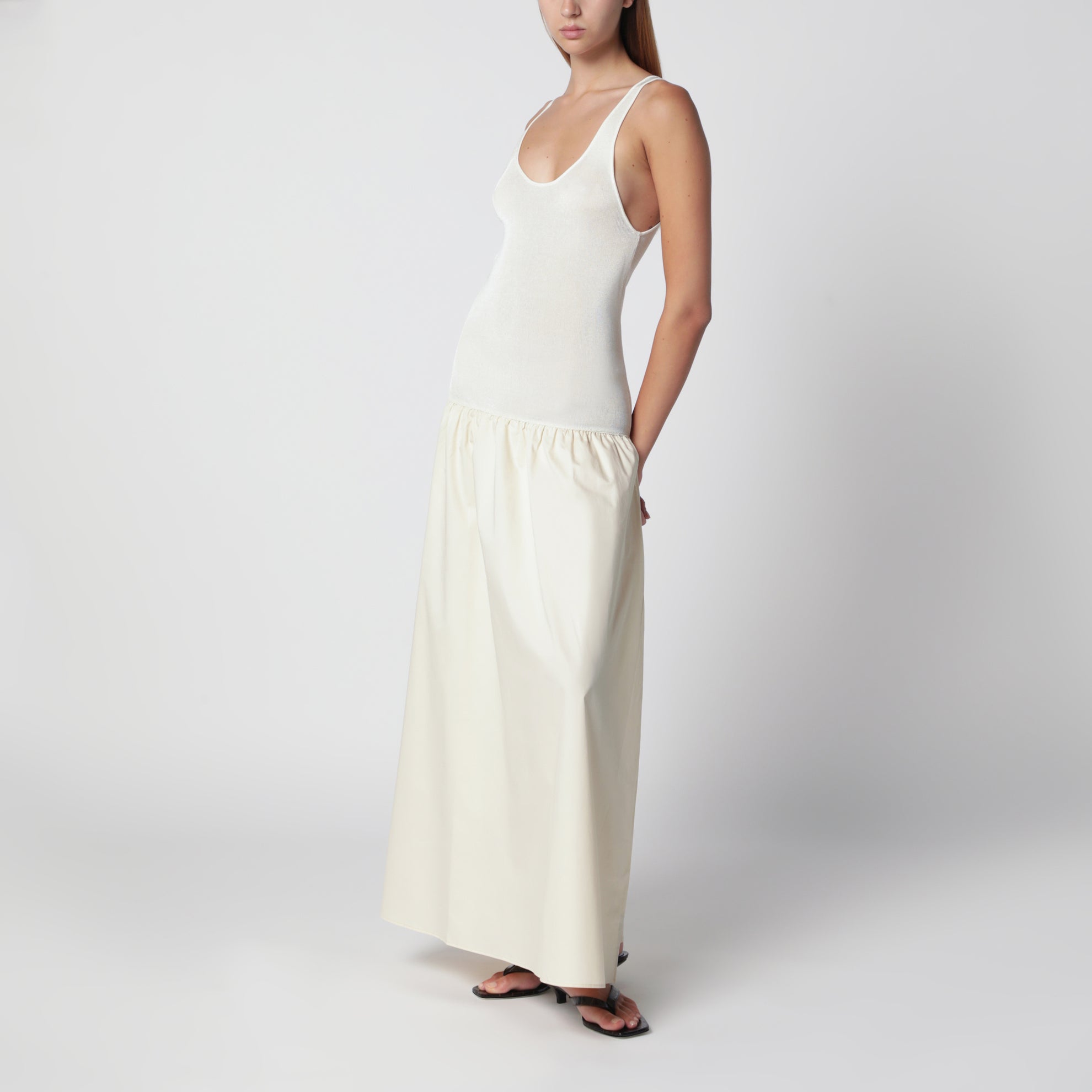 Robe longue Iliya en viscose et coton couleur crème