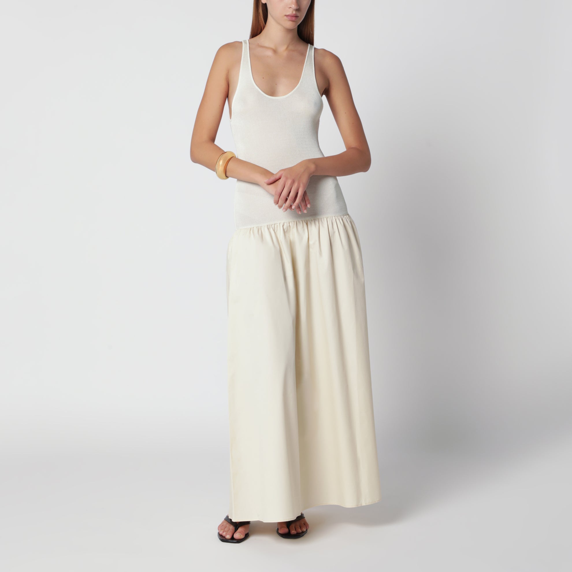 Robe longue Iliya en viscose et coton couleur crème