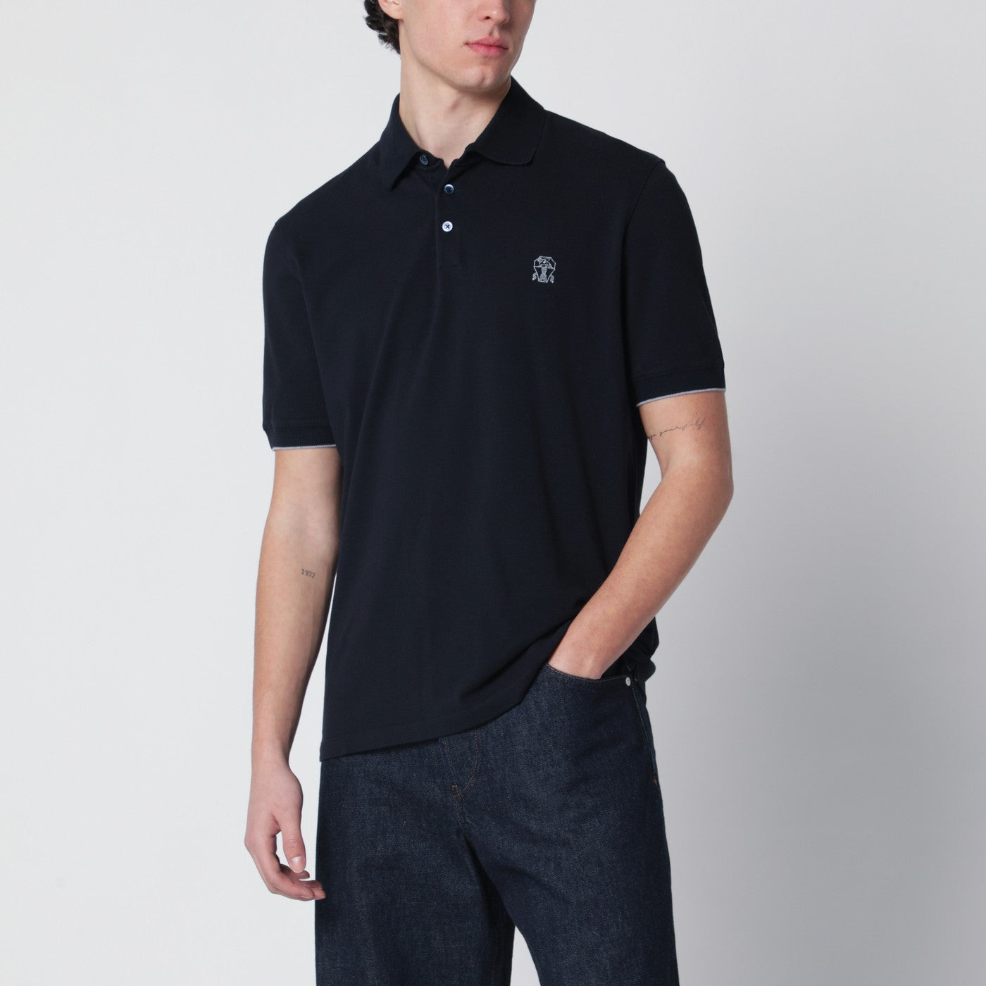 Navyblaues Baumwoll-Poloshirt