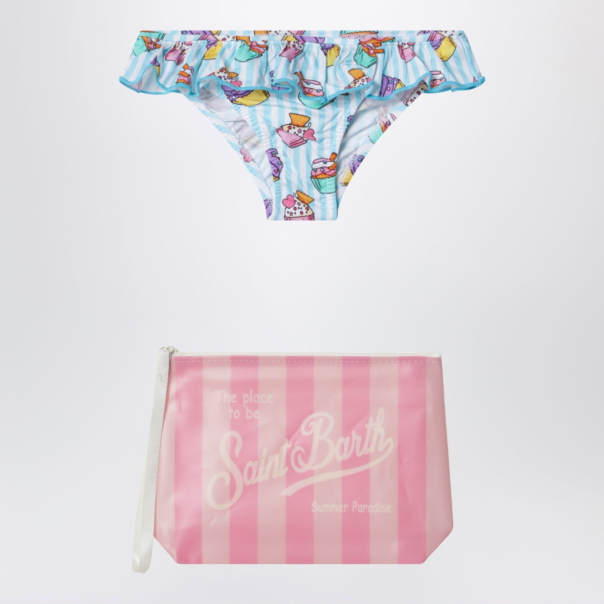 Light blue striped swim briefs with pouch