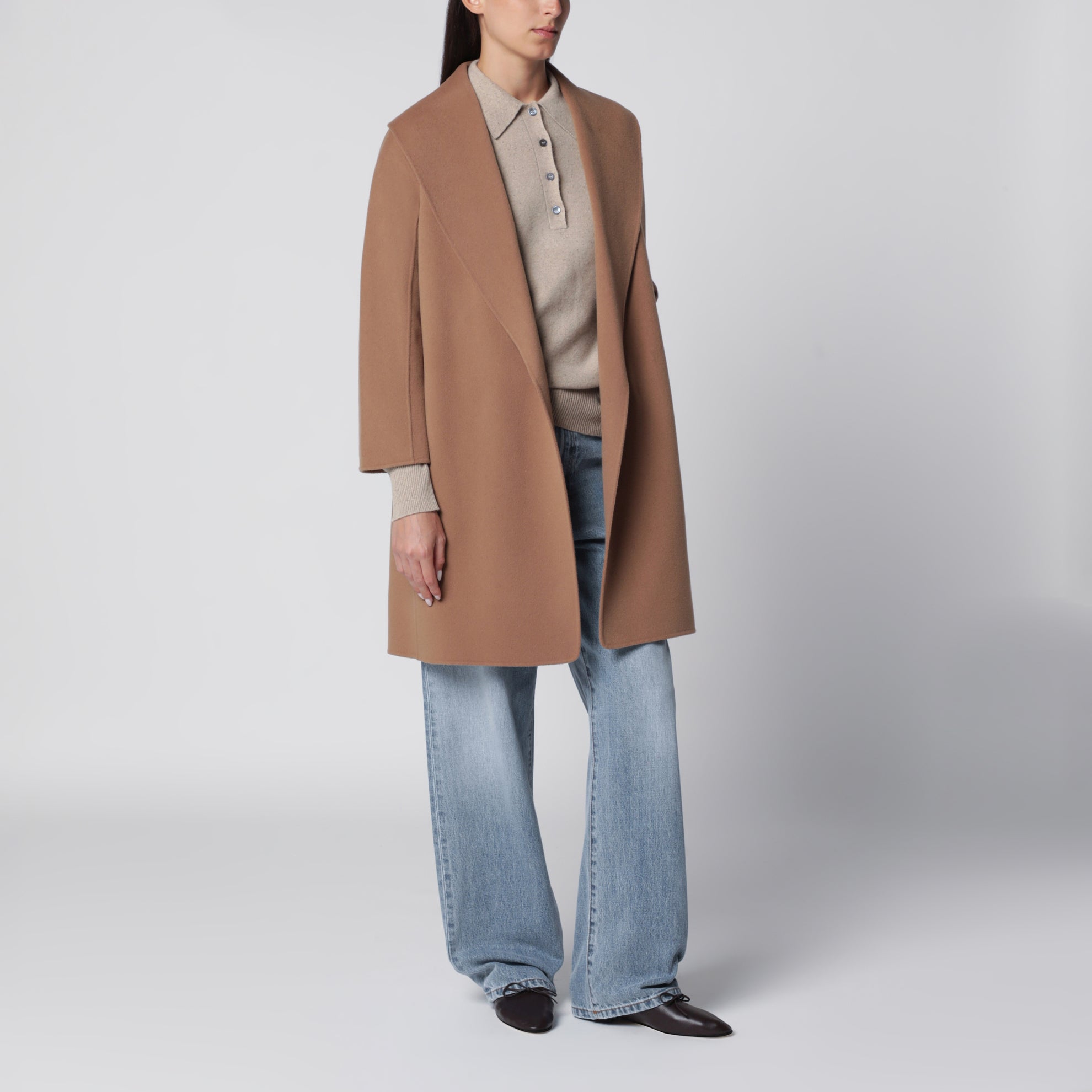 Wickelmantel aus Double-Wolle in Camel