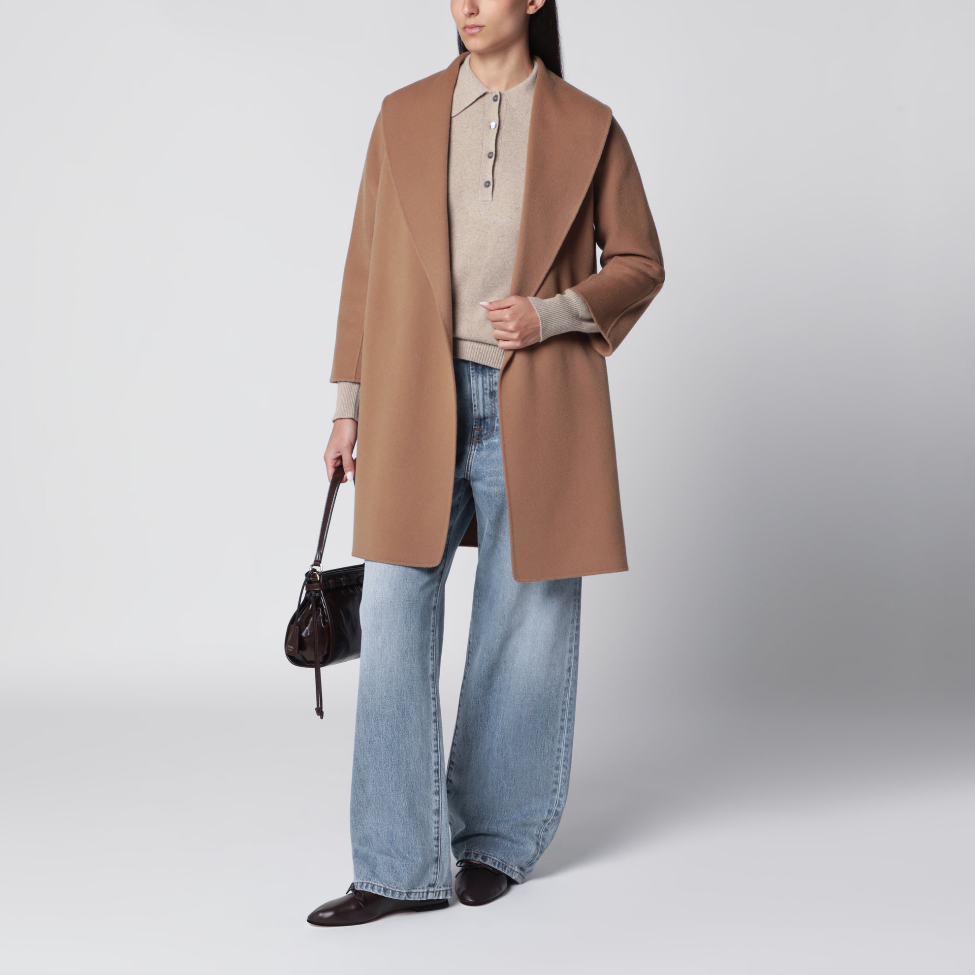 Wickelmantel aus Double-Wolle in Camel