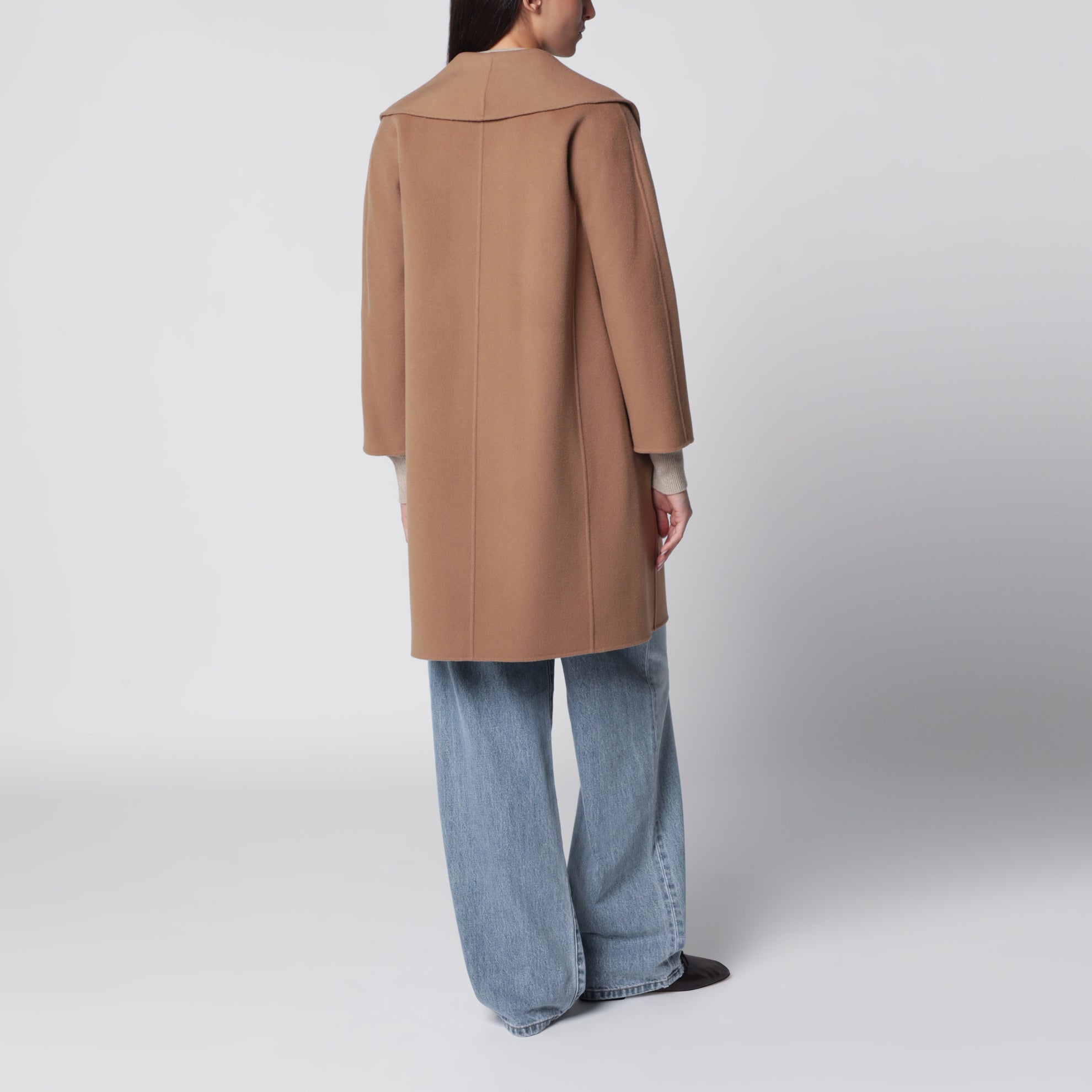 Wickelmantel aus Double-Wolle in Camel