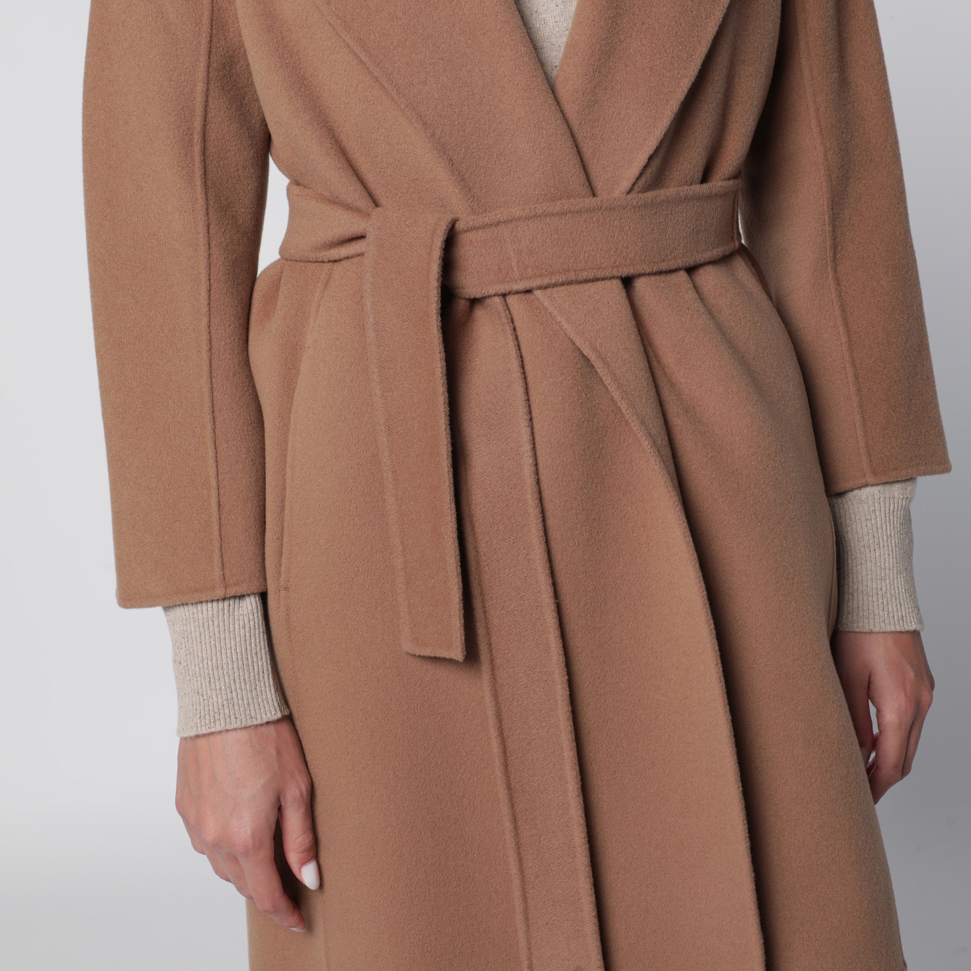 Wickelmantel aus Double-Wolle in Camel