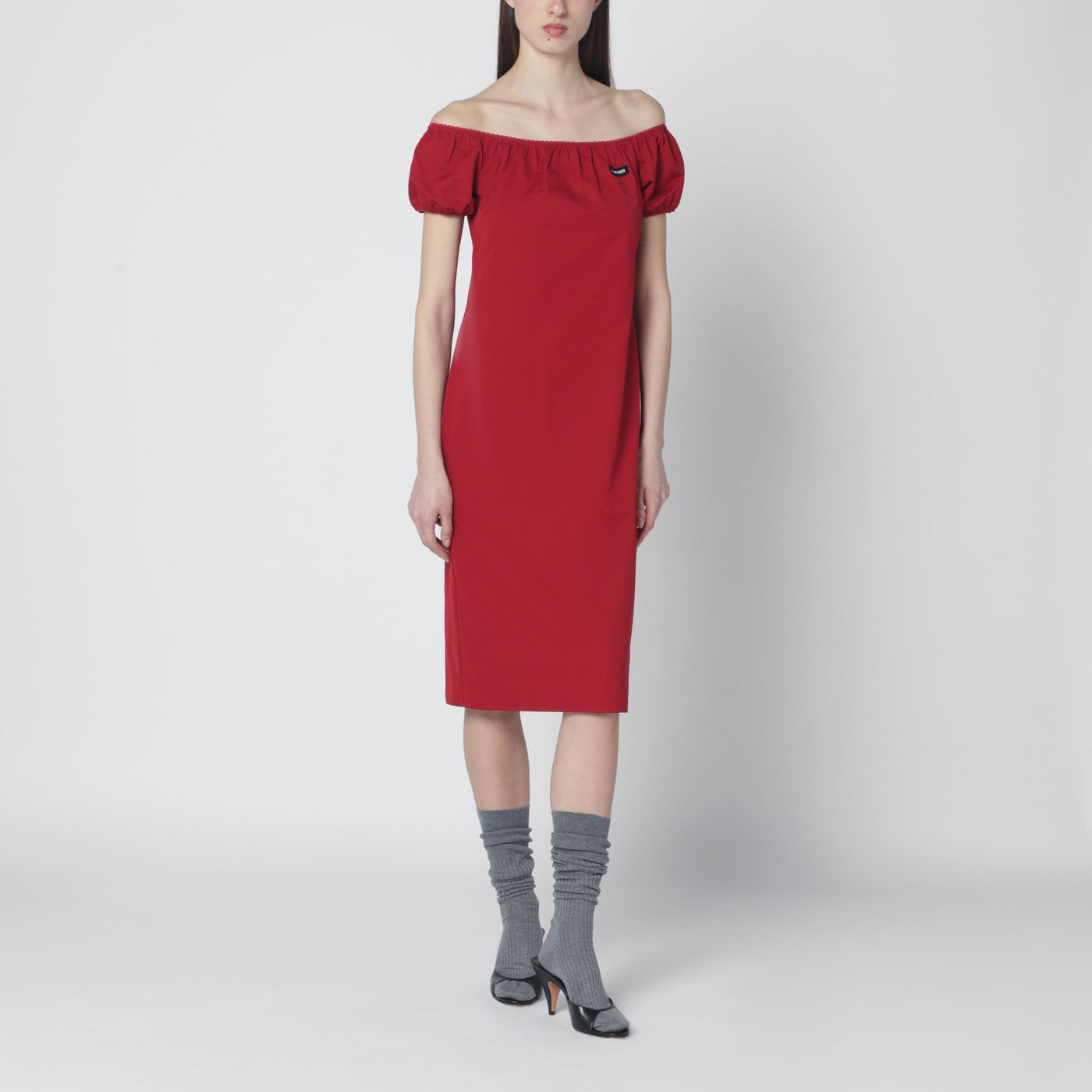 Robe midi épaules dénudées avec détail logo