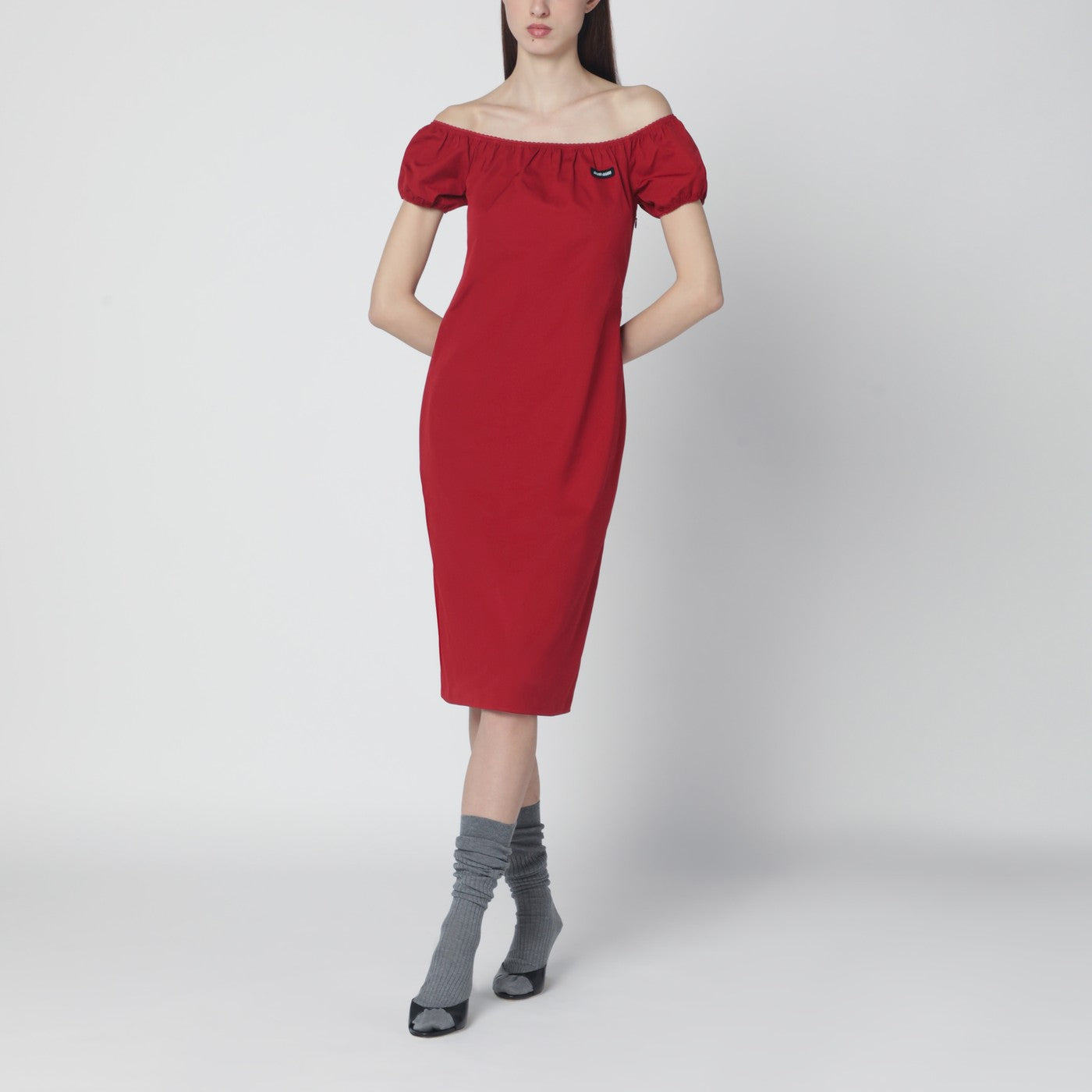 Robe midi épaules dénudées avec détail logo