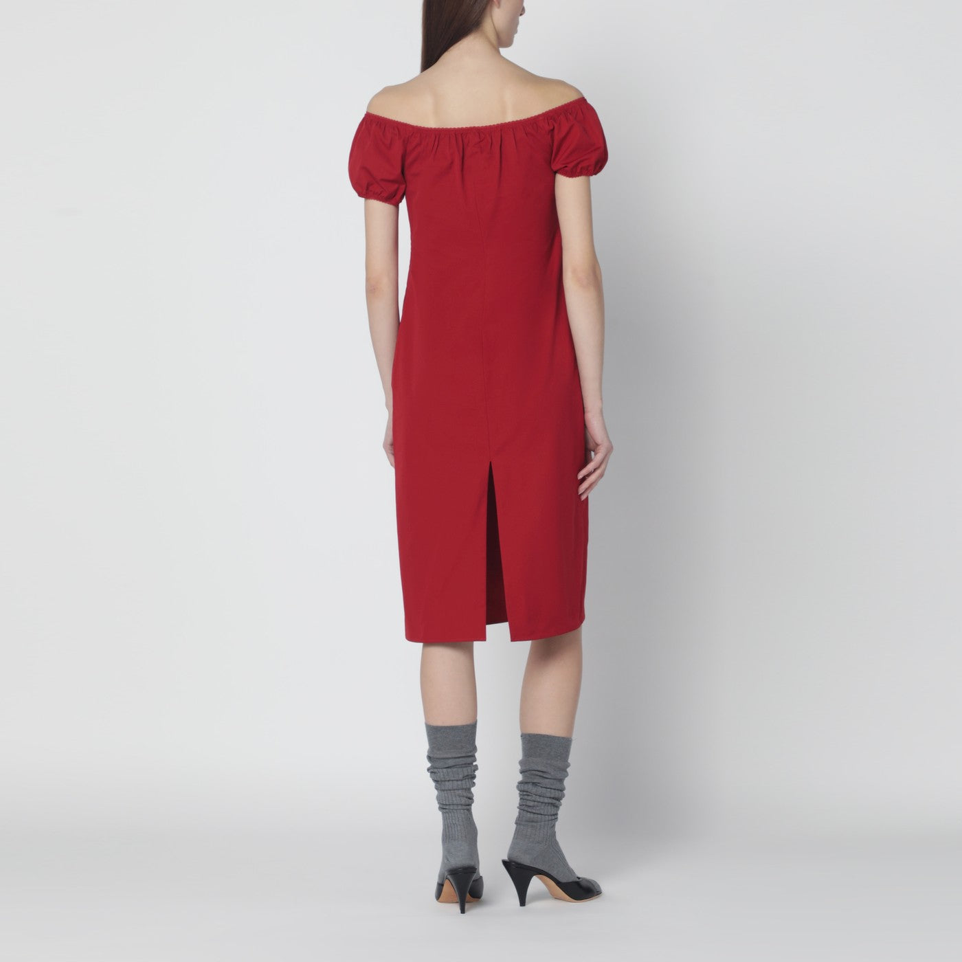 Robe midi épaules dénudées avec détail logo