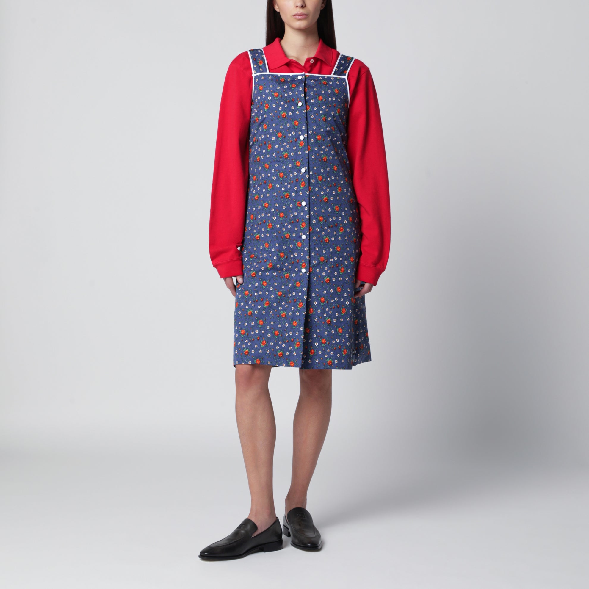 Popeline-Kleid mit blau/orangem Blumenprint