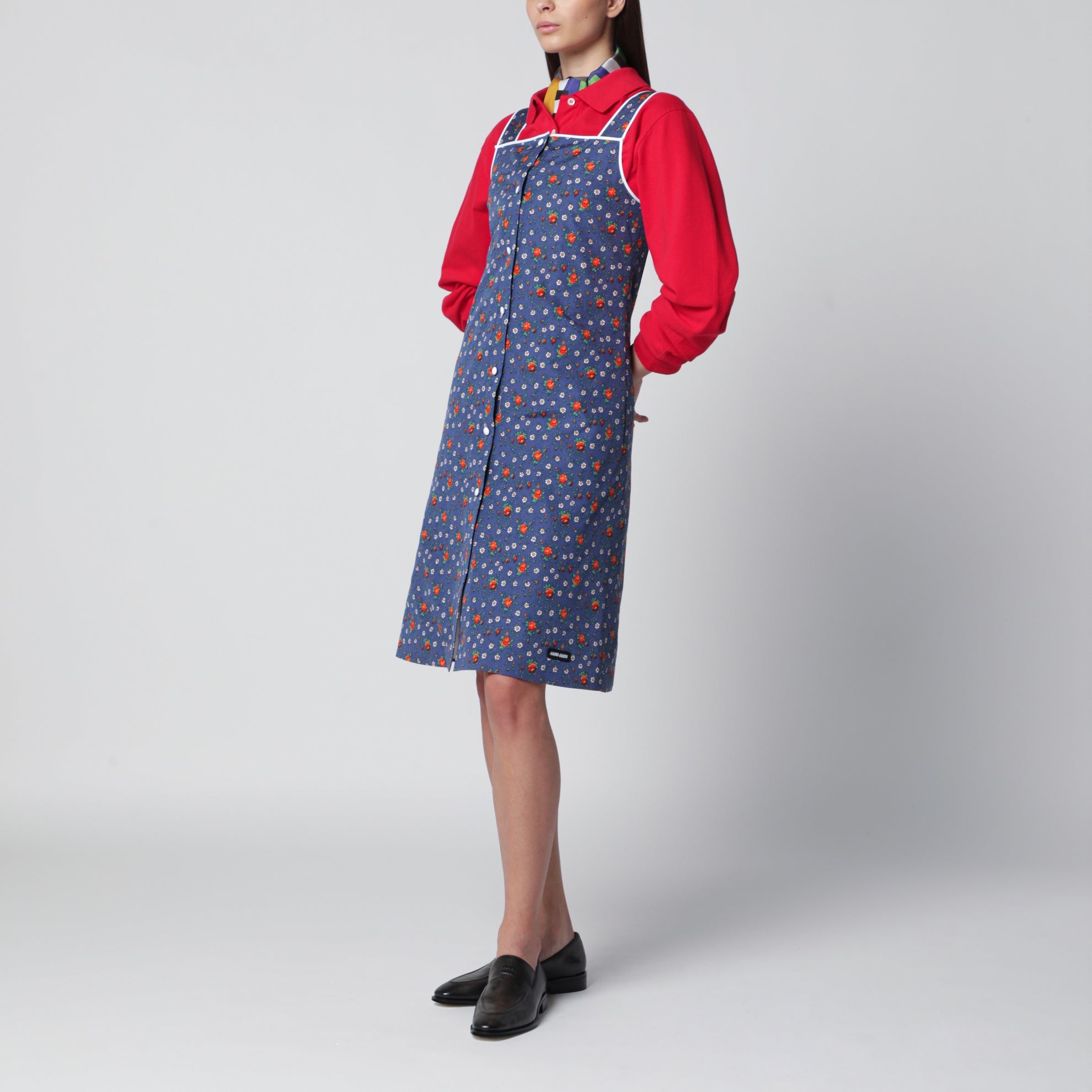 Popeline-Kleid mit blau/orangem Blumenprint