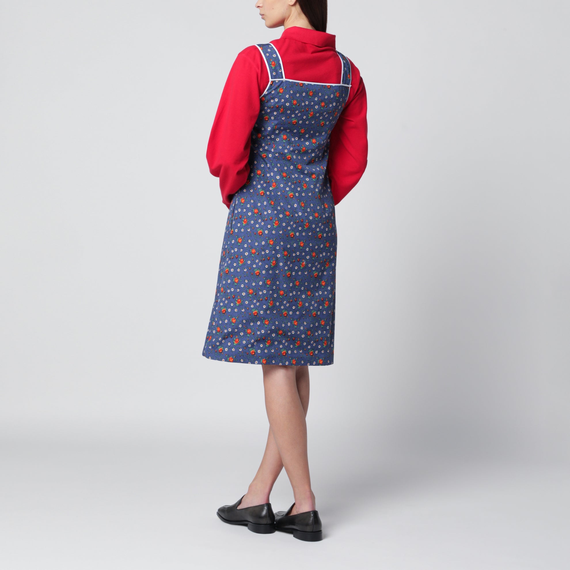 Popeline-Kleid mit blau/orangem Blumenprint