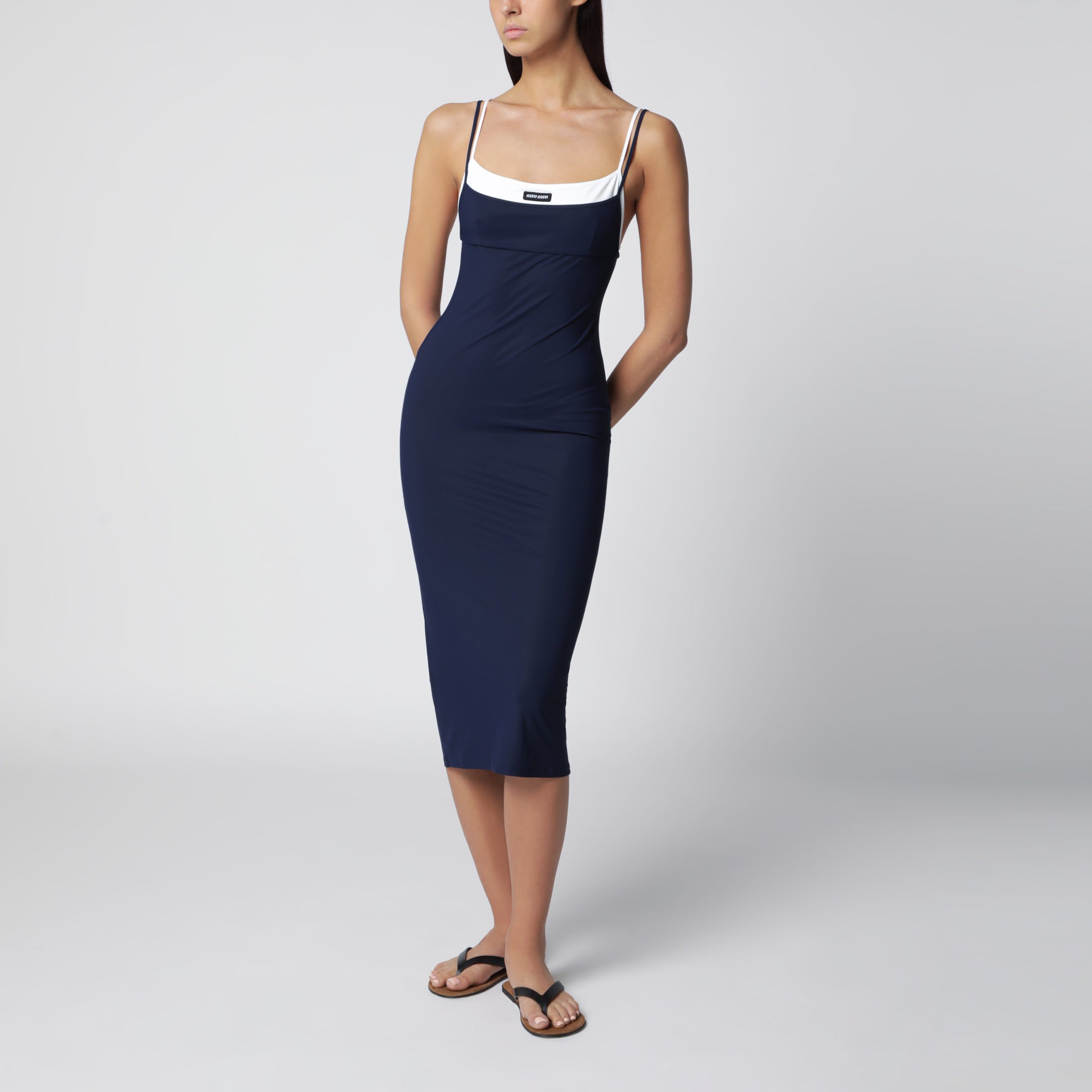 Abito midi aderente in jersey stretch blu