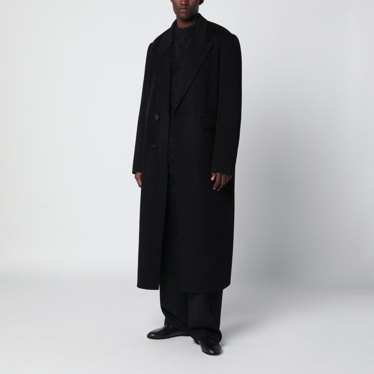 Cappotto lungo nero in lana e cashmere