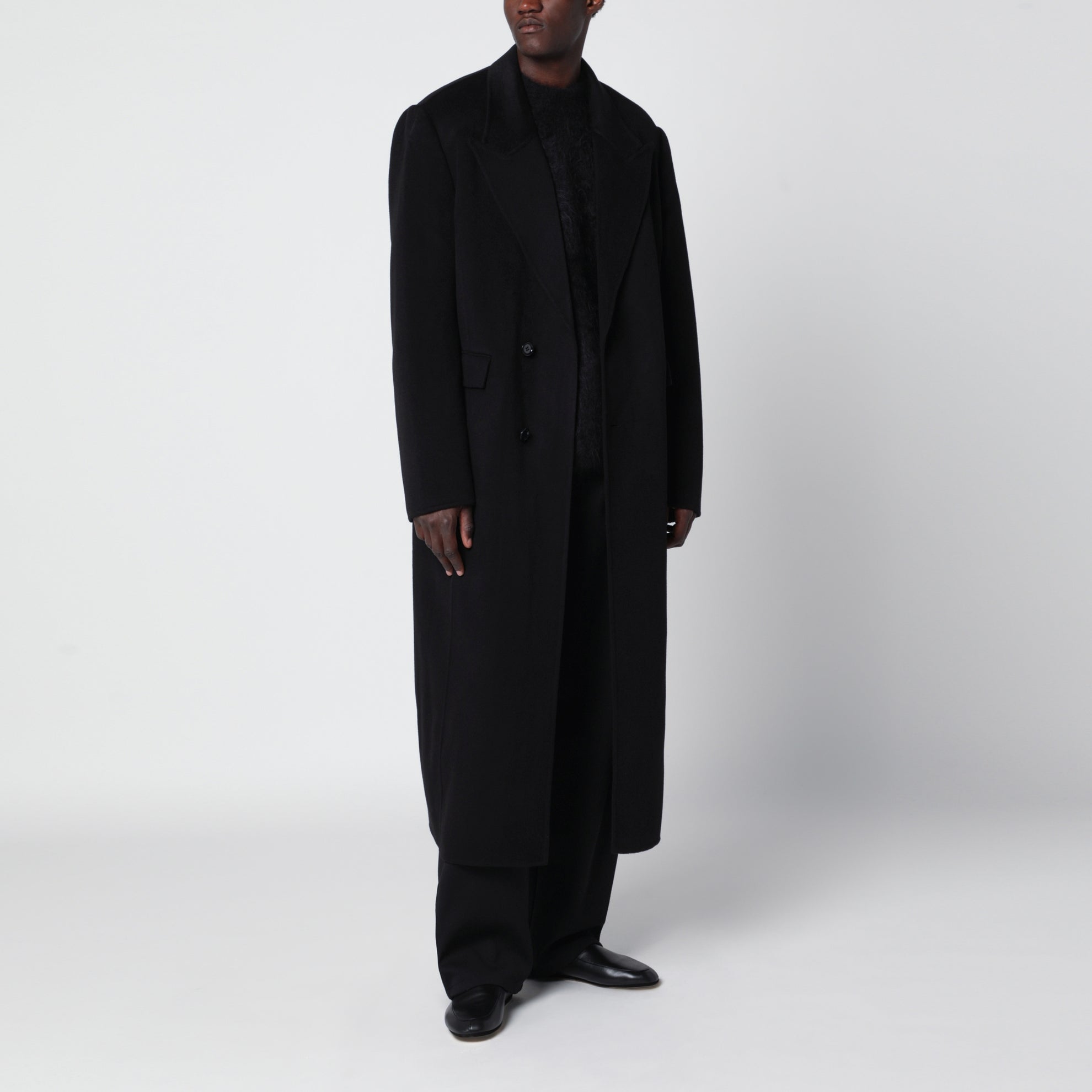 Cappotto lungo nero in lana e cashmere