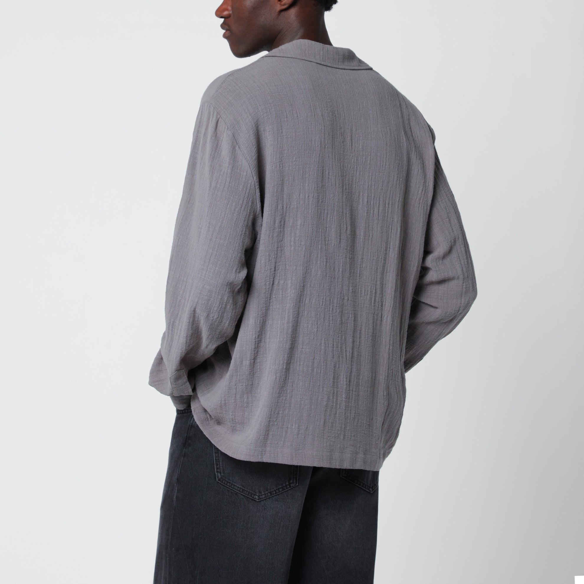 Grey crinkled-effect cotton shirt