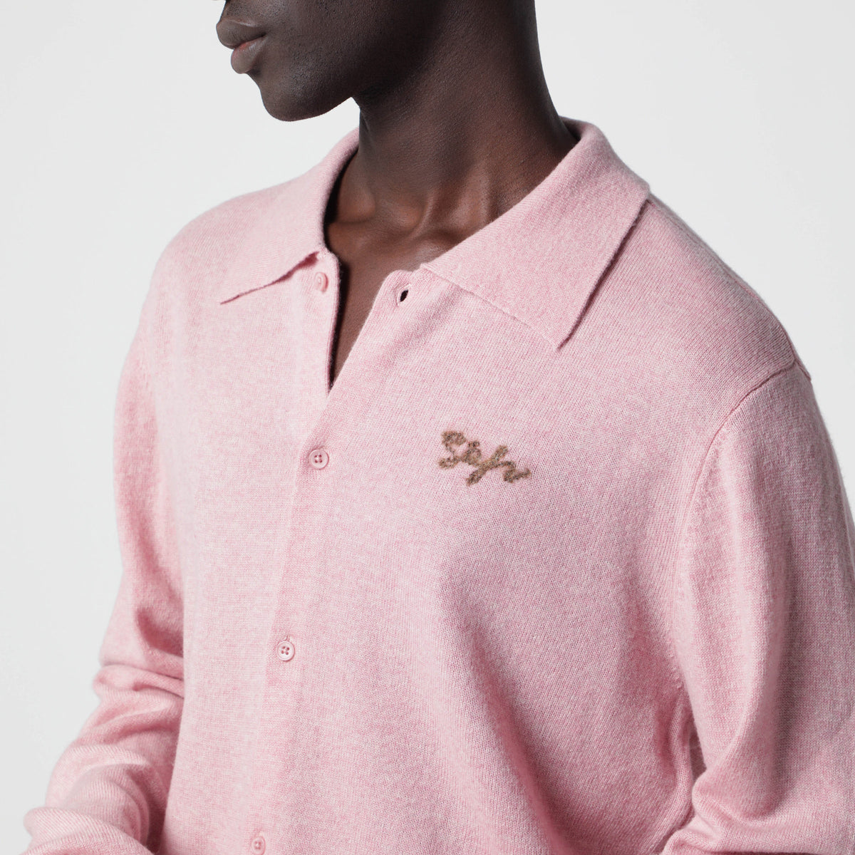 Cardigan camicia rosa in misto lana