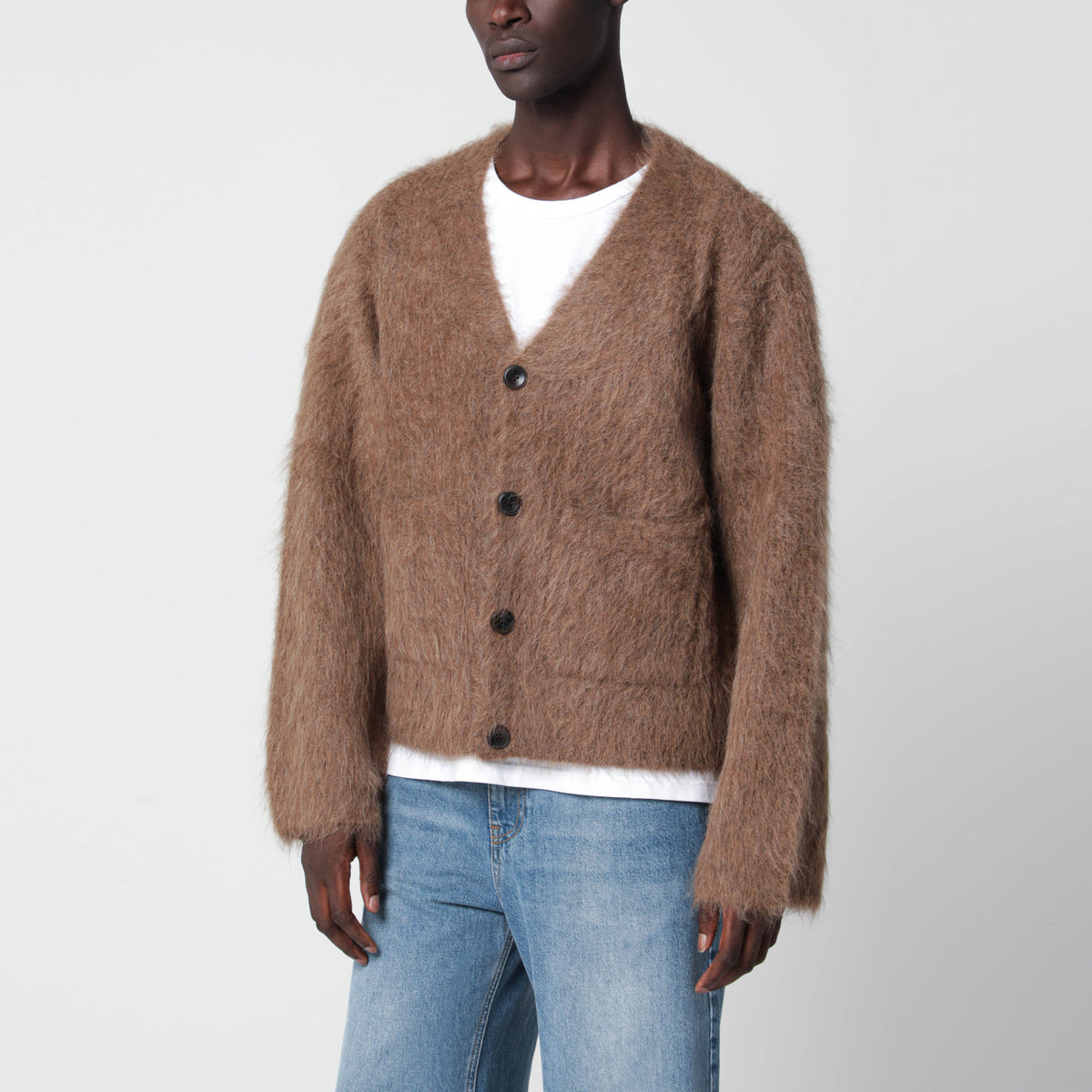 Taupe cardigan in alpaca blend