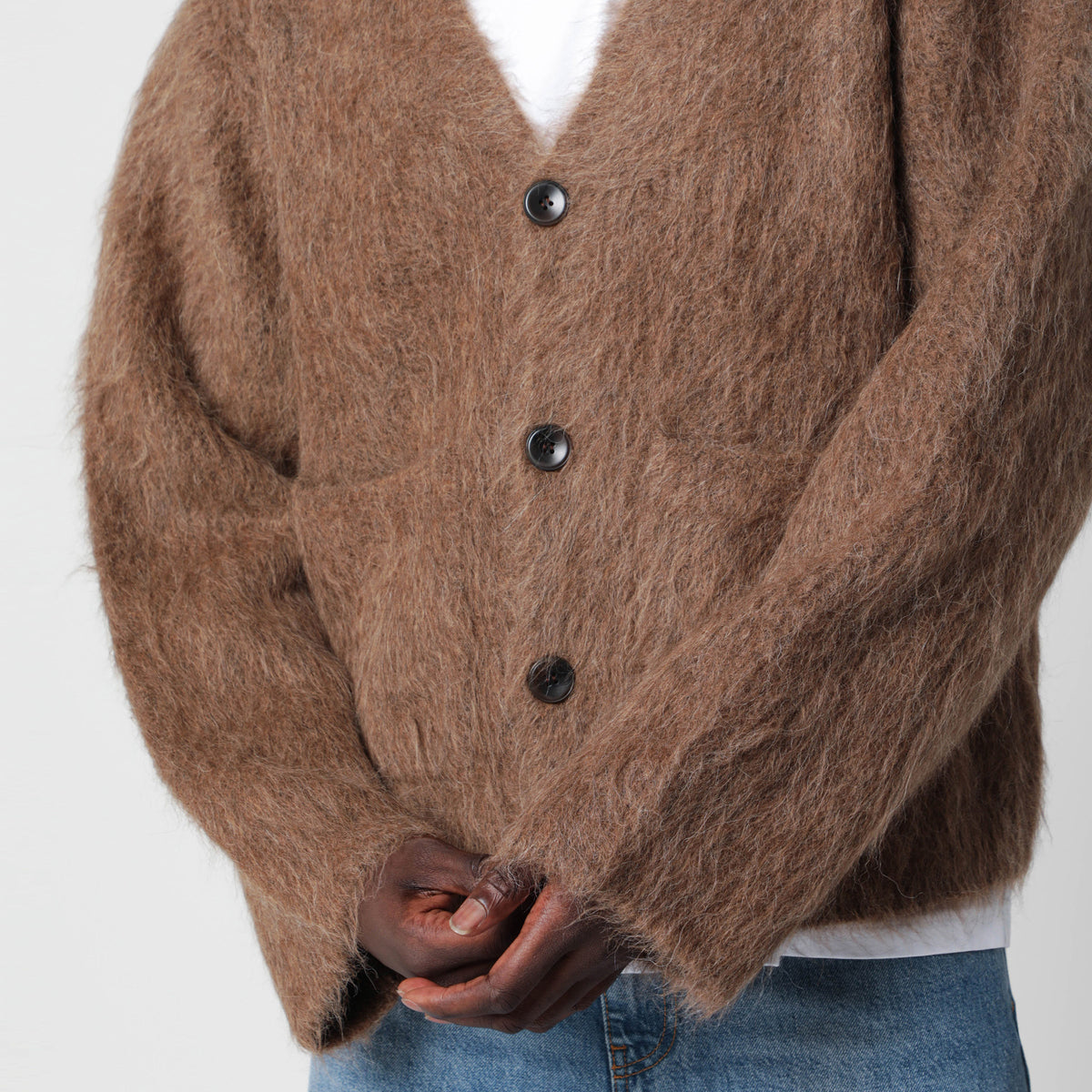 Taupe cardigan in alpaca blend
