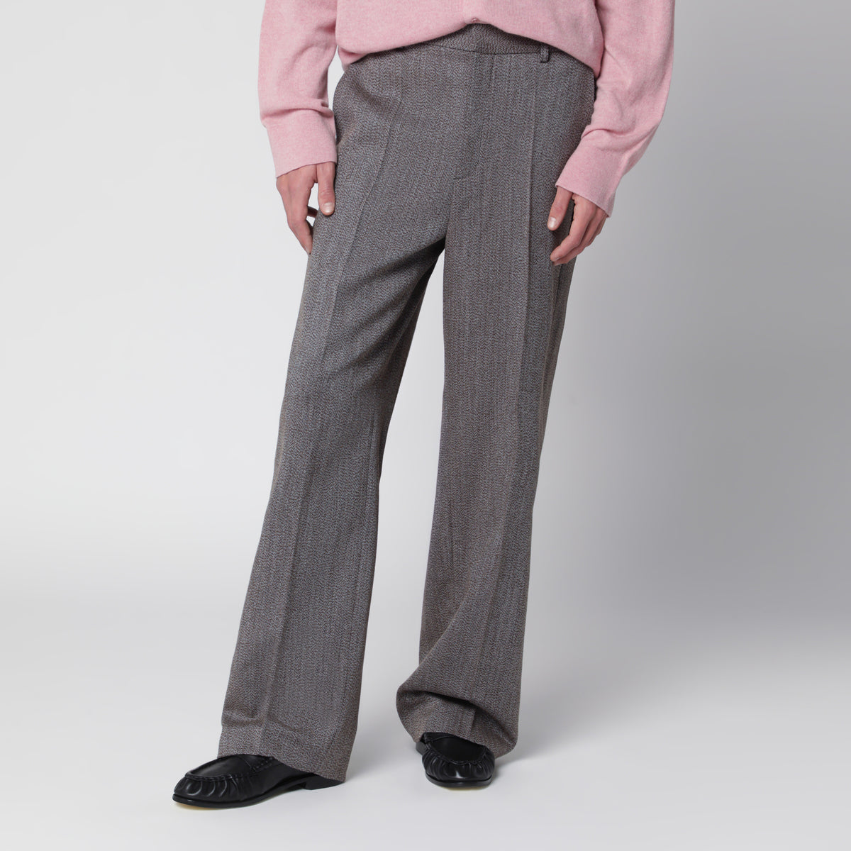 Beige mélange tailored trousers in wool