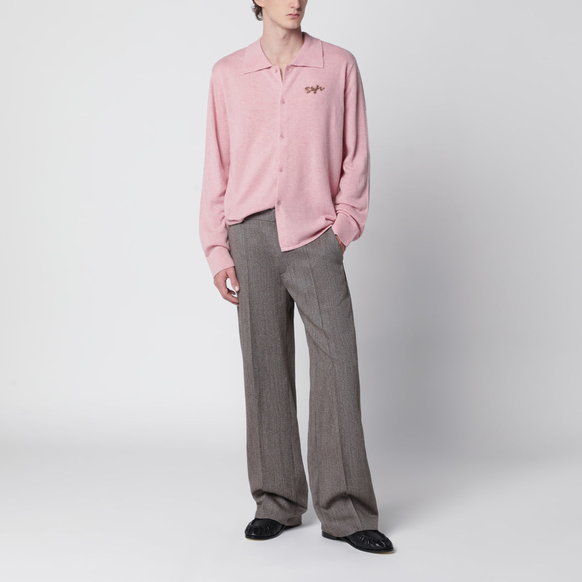 Beige mélange tailored trousers in wool