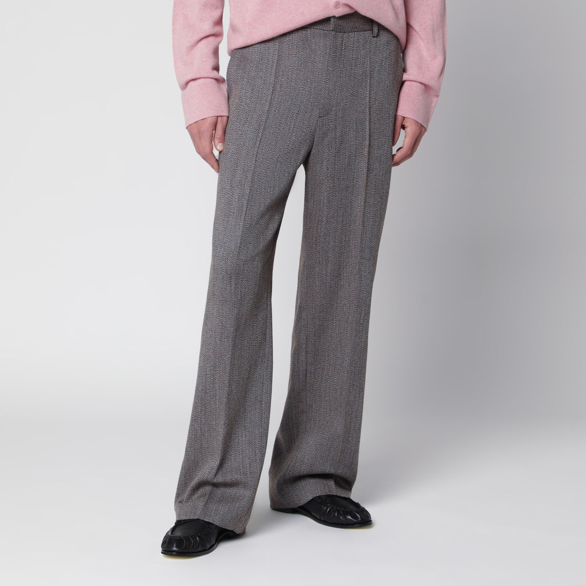 Beige mélange tailored trousers in wool