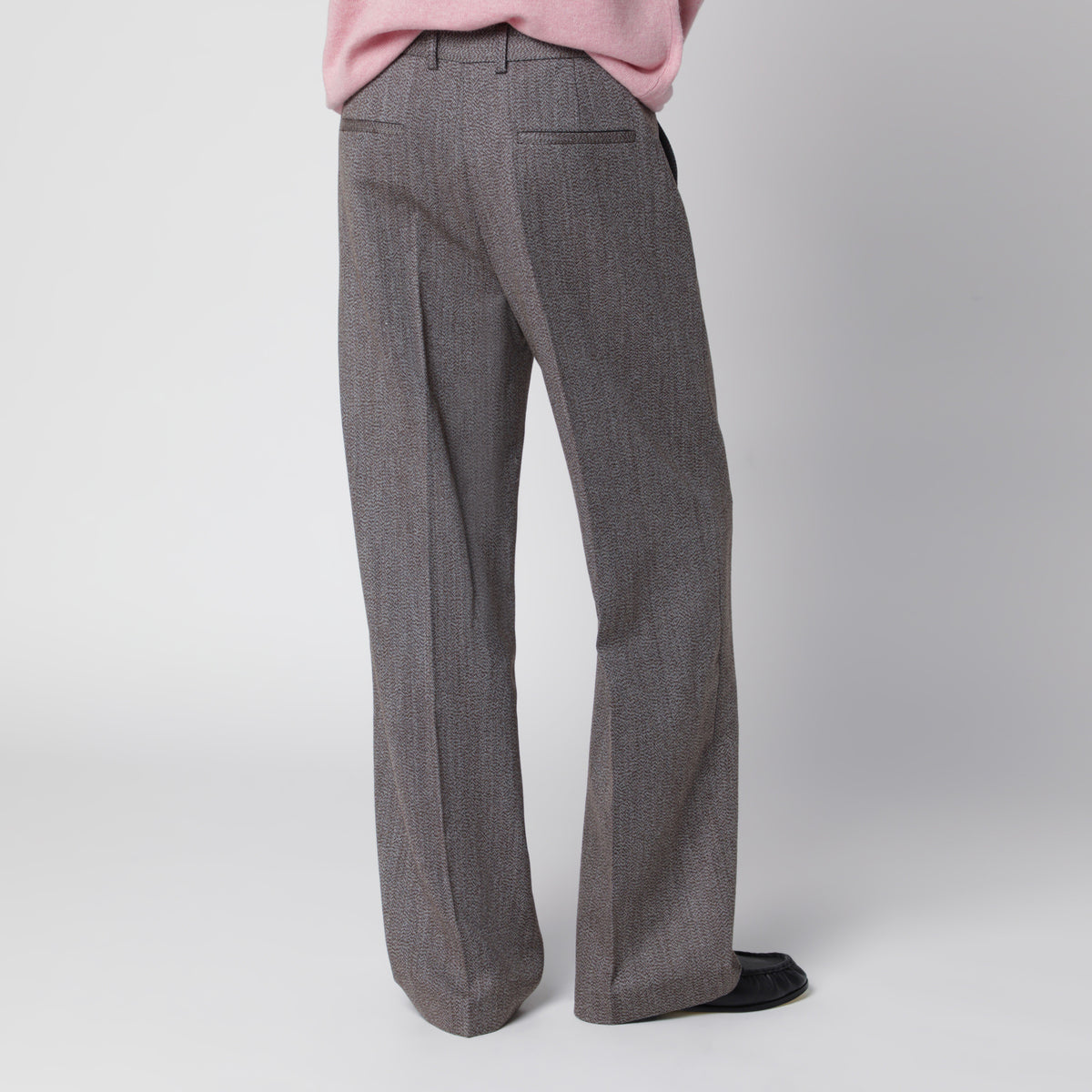 Beige mélange tailored trousers in wool