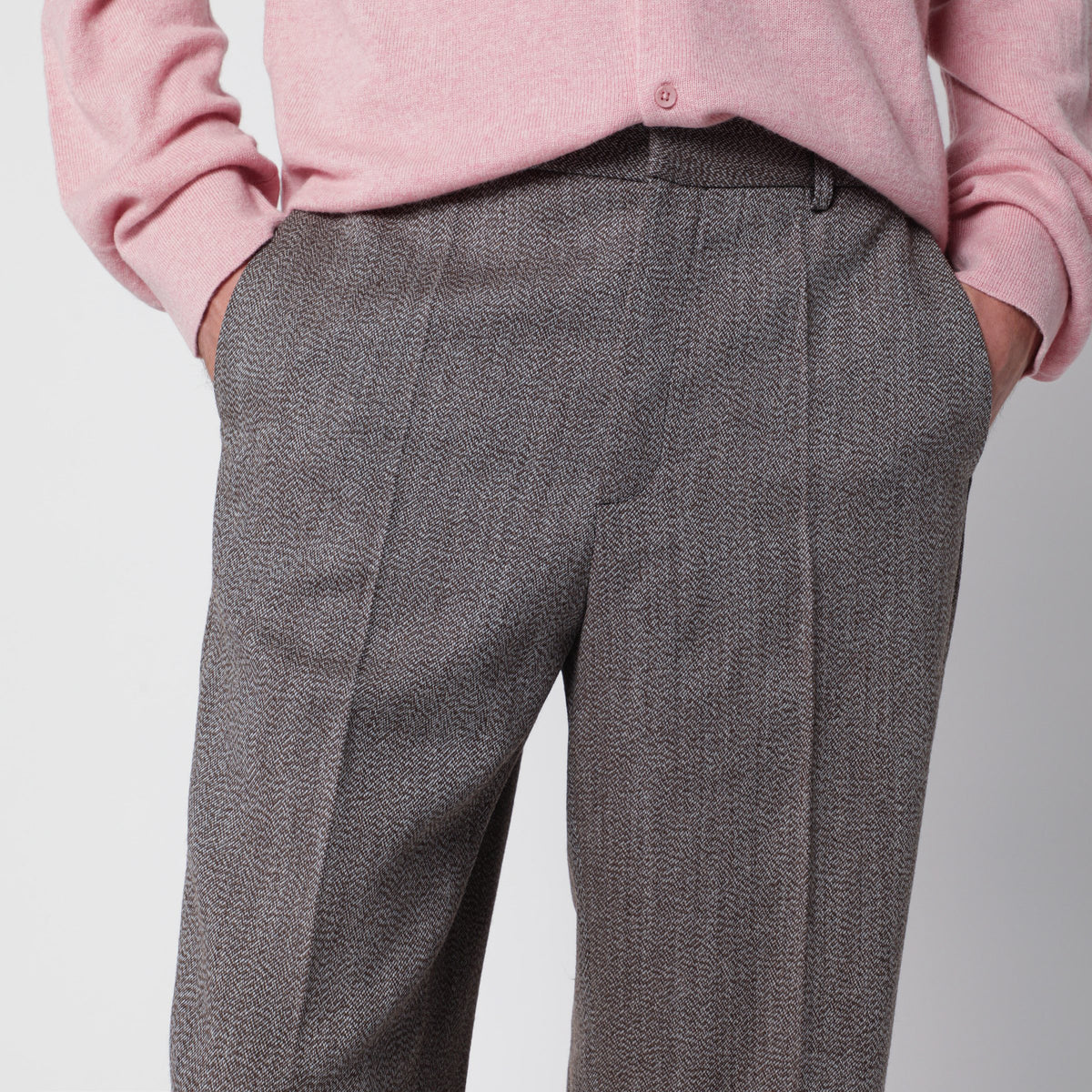 Beige mélange tailored trousers in wool