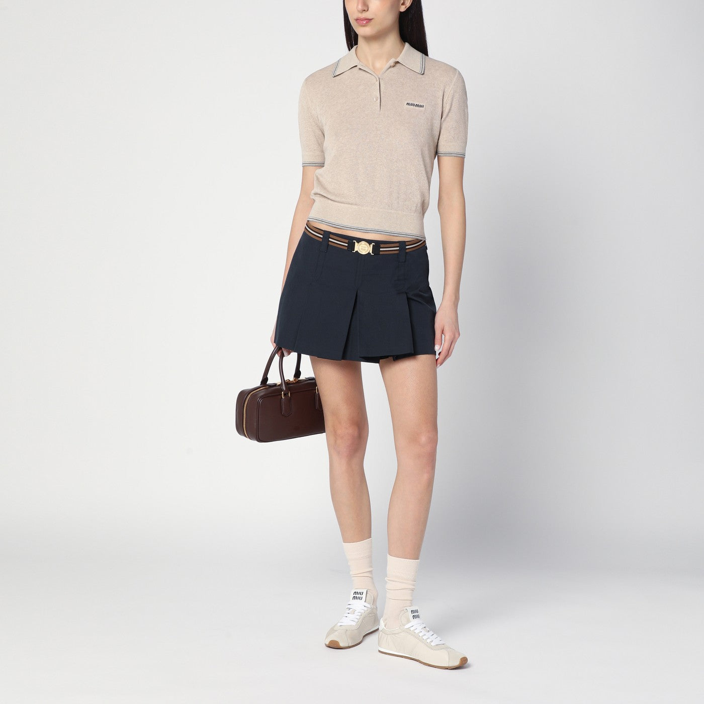Pleated blue miniskirt