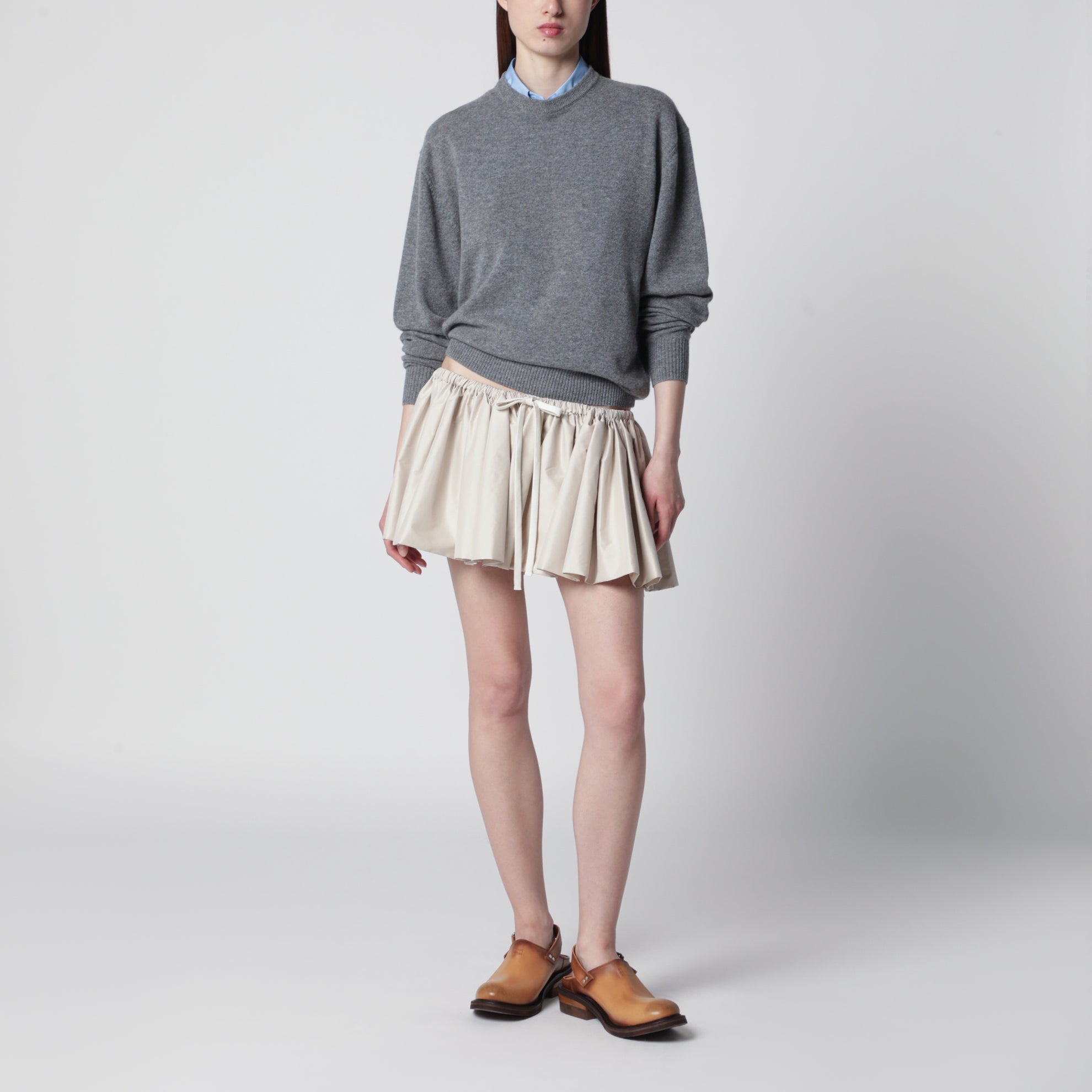 Pongé tech mini skirt in recycled polyester, opal