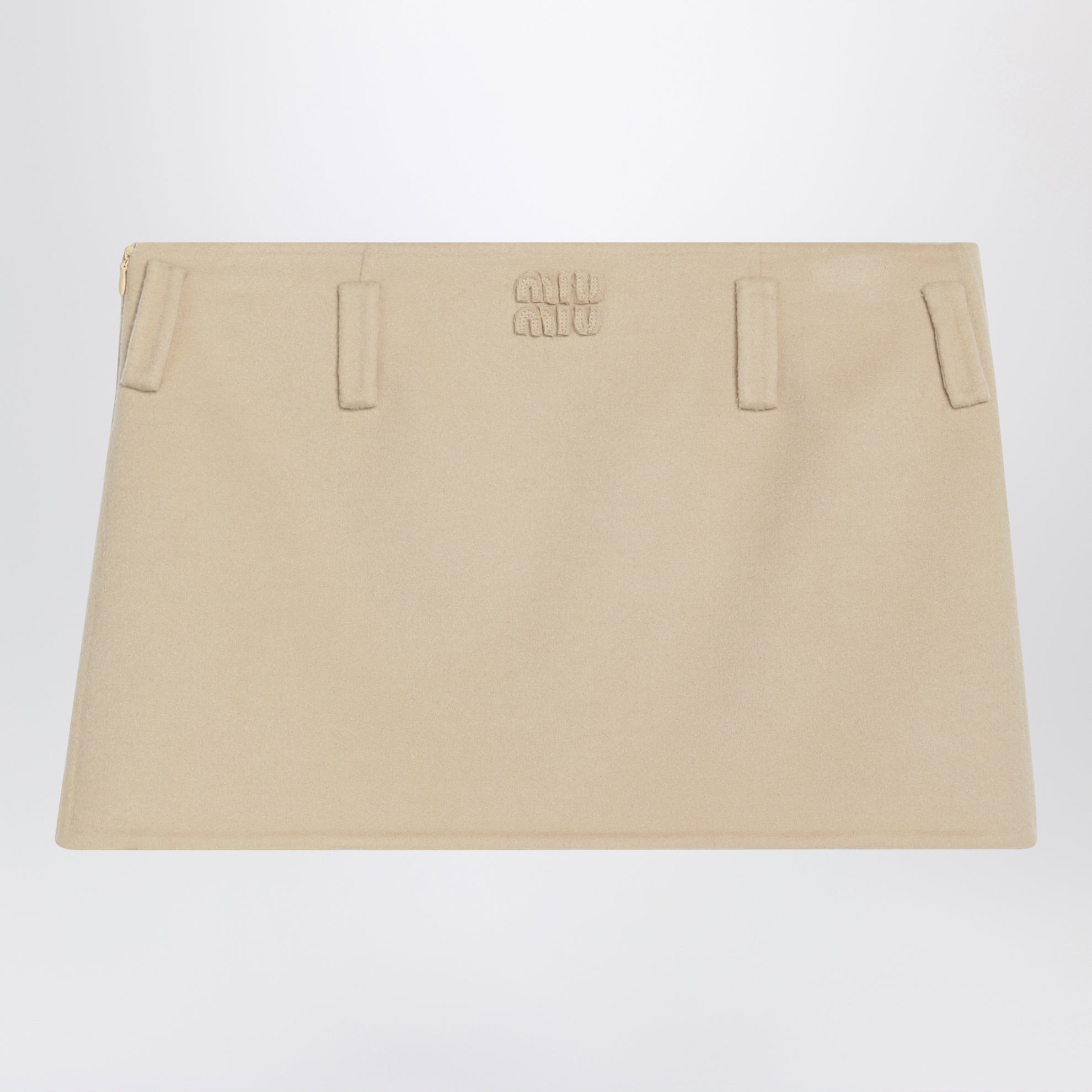Minigonna color soia in lana e cashmere