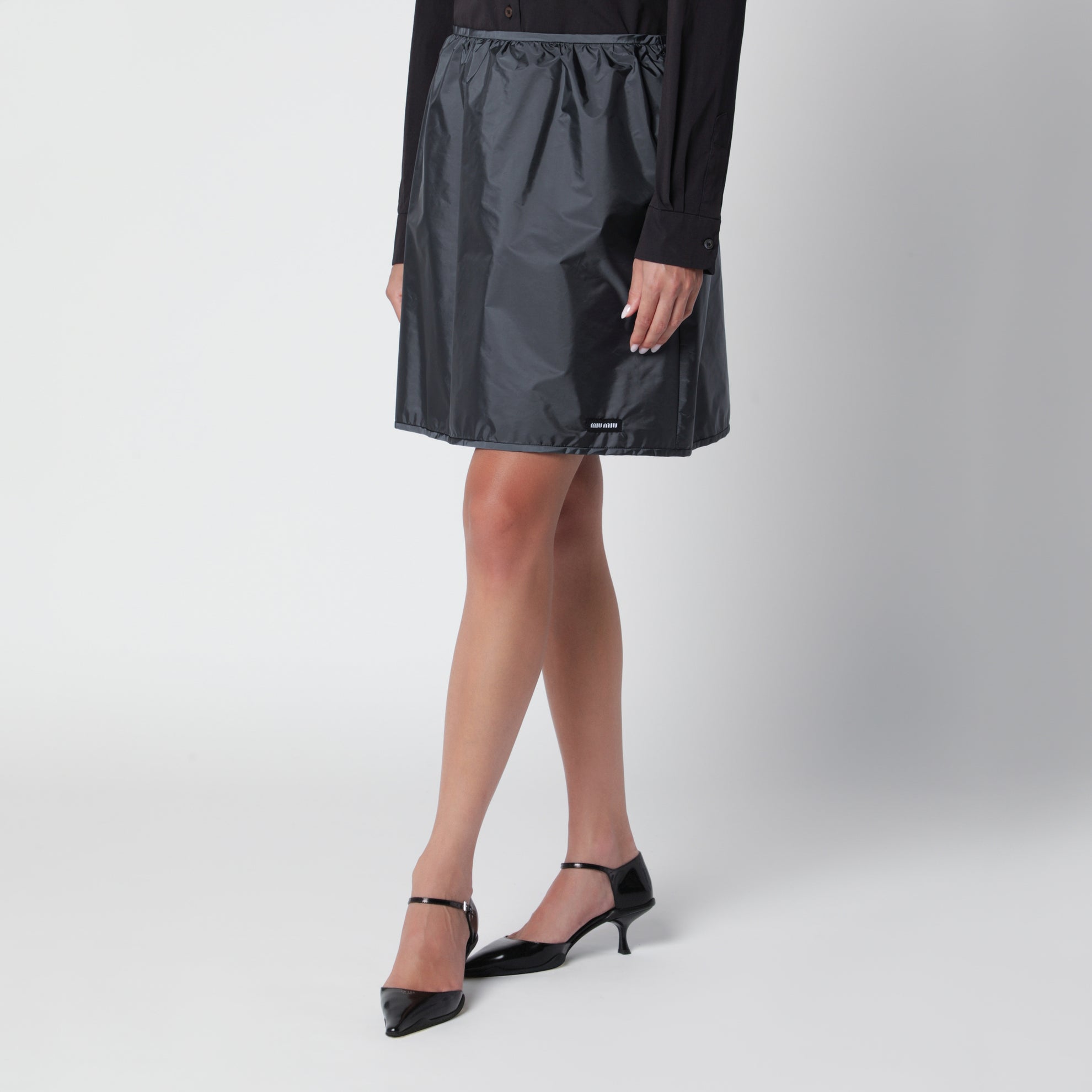 Jupe évasée gris hématite en polyamide