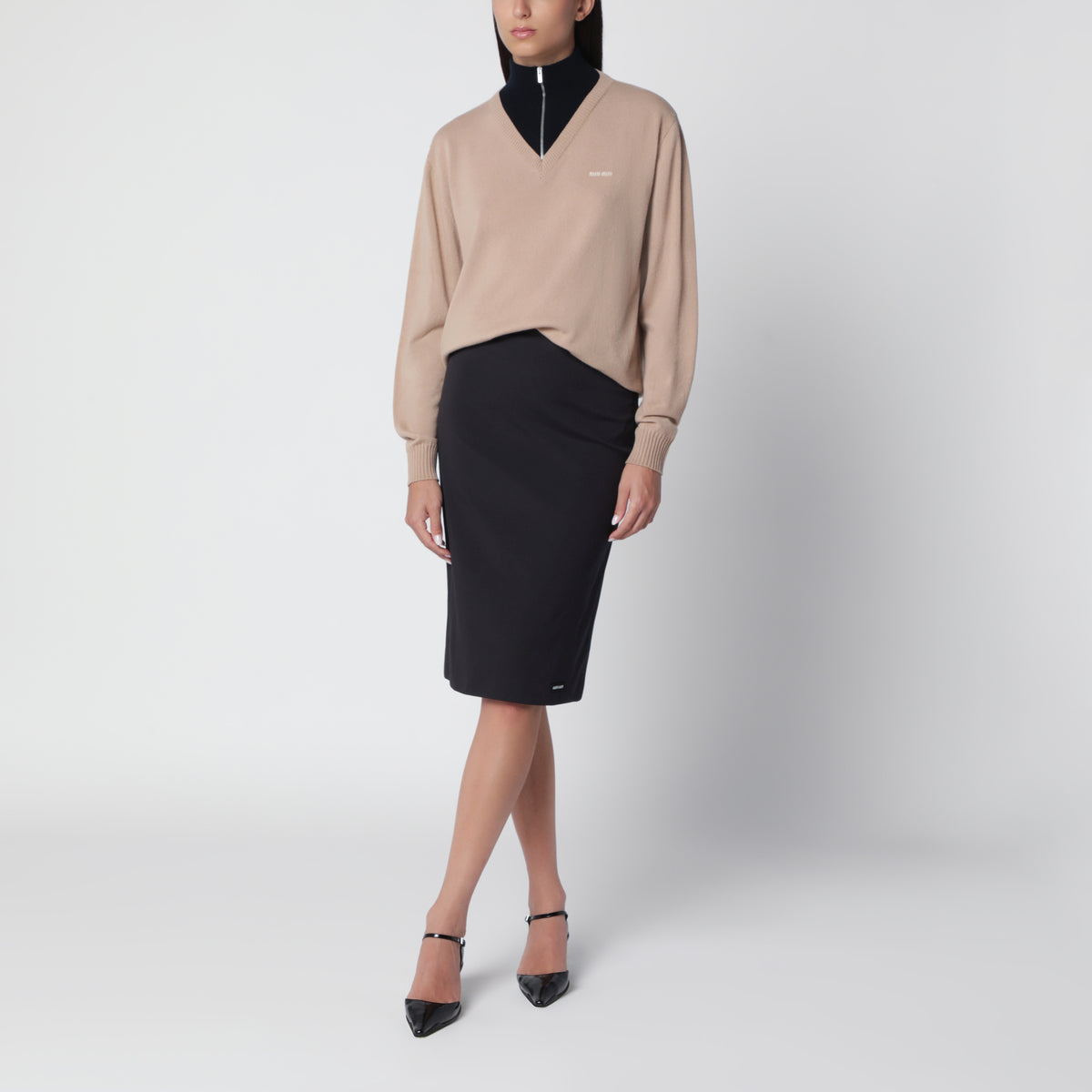 Gonna tubino nera in popeline stretch