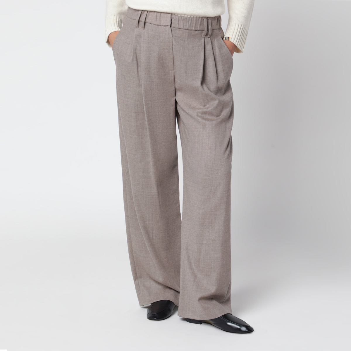 Pantalon large en laine beige