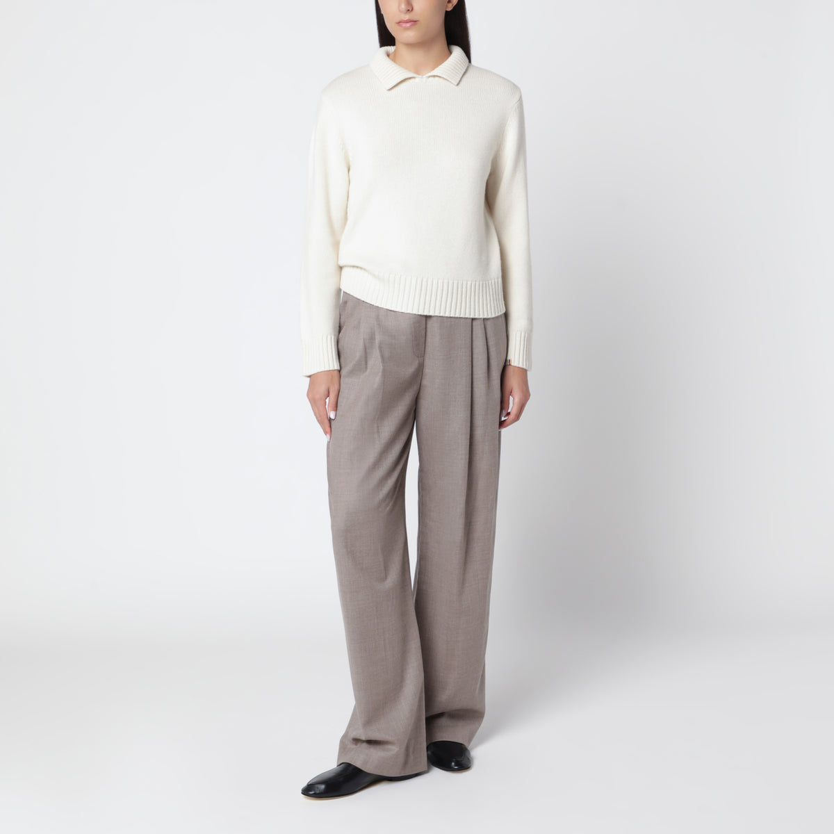 Pantalon large en laine beige