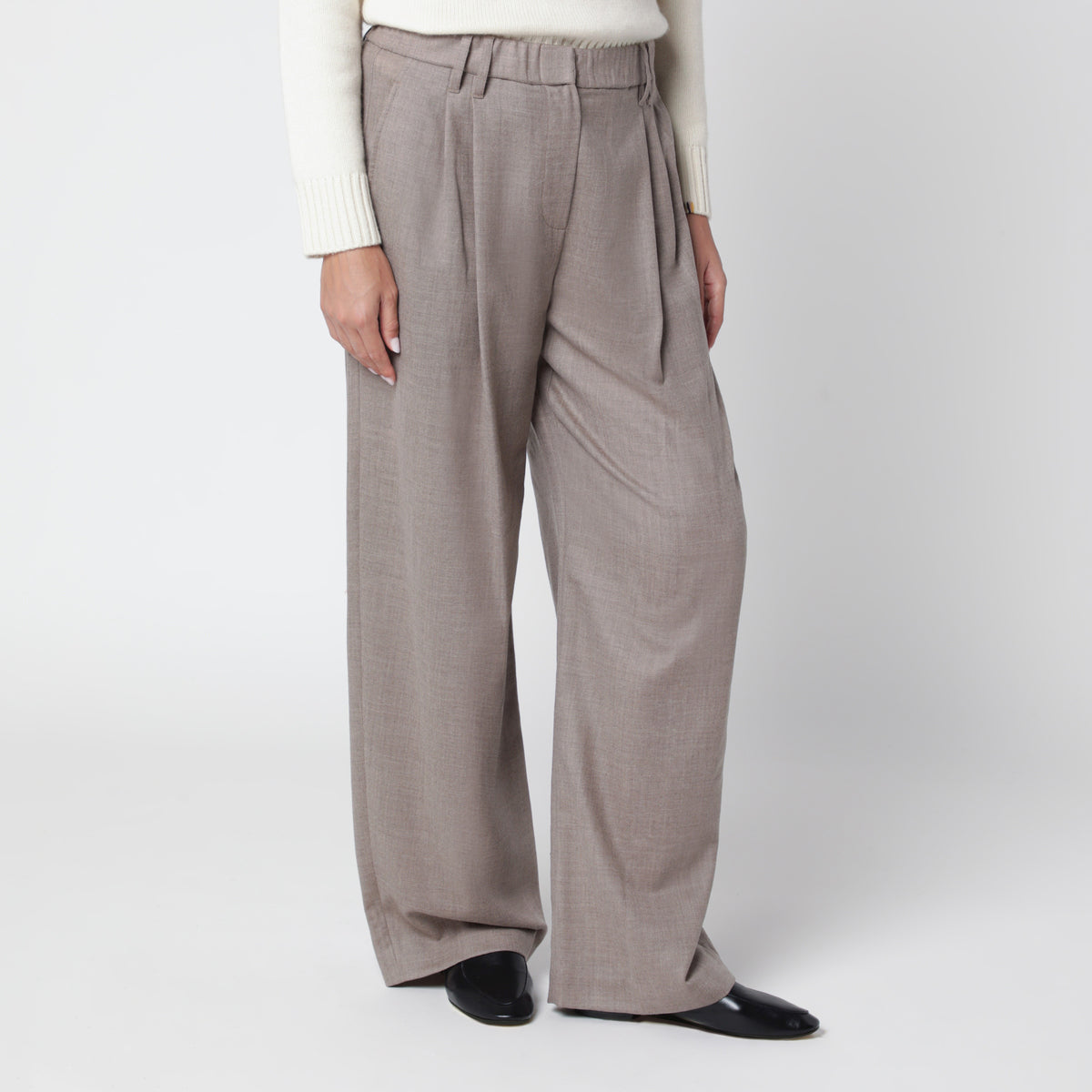 Pantalon large en laine beige