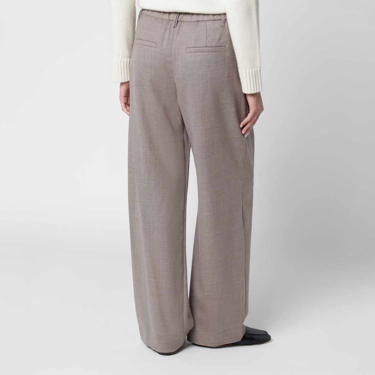Pantalon large en laine beige
