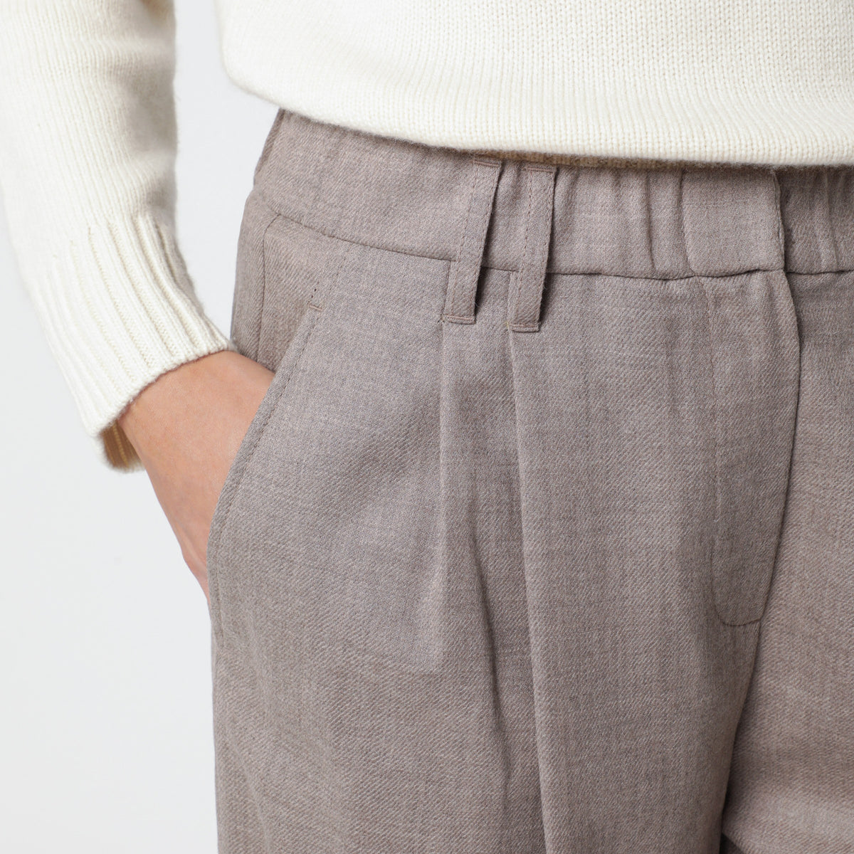 Pantalon large en laine beige