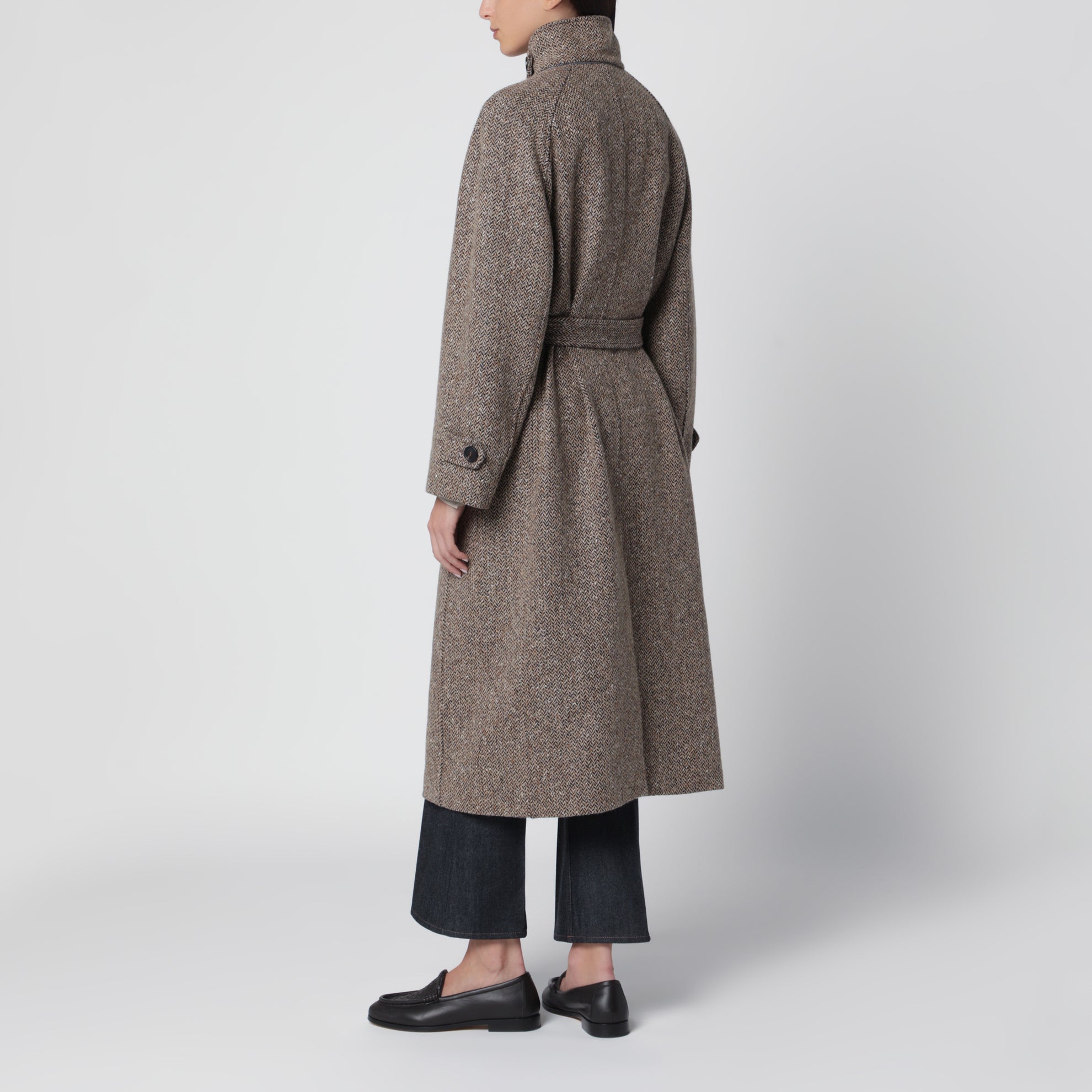 Sparkling camel and black virgin wool coat