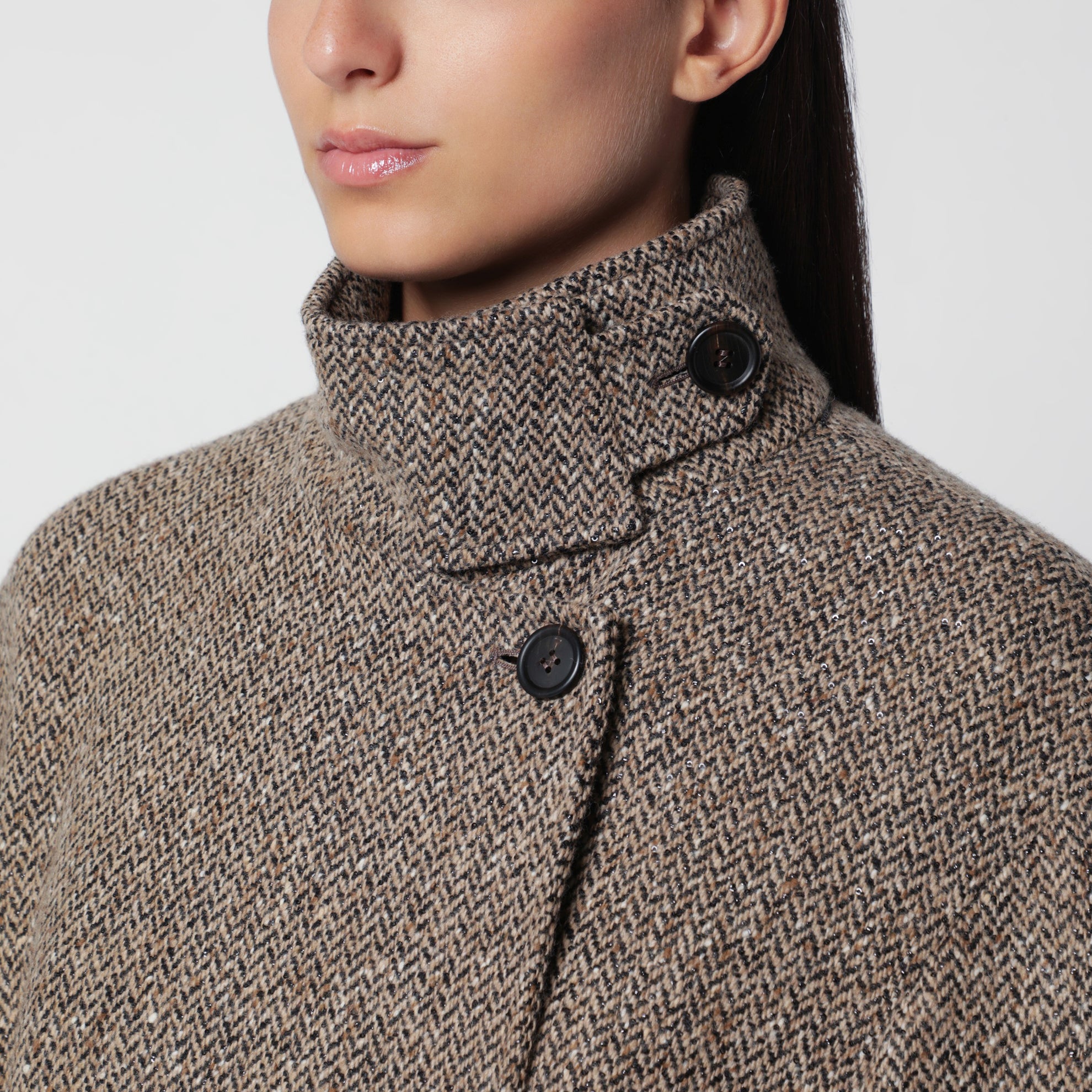 Sparkling camel and black virgin wool coat