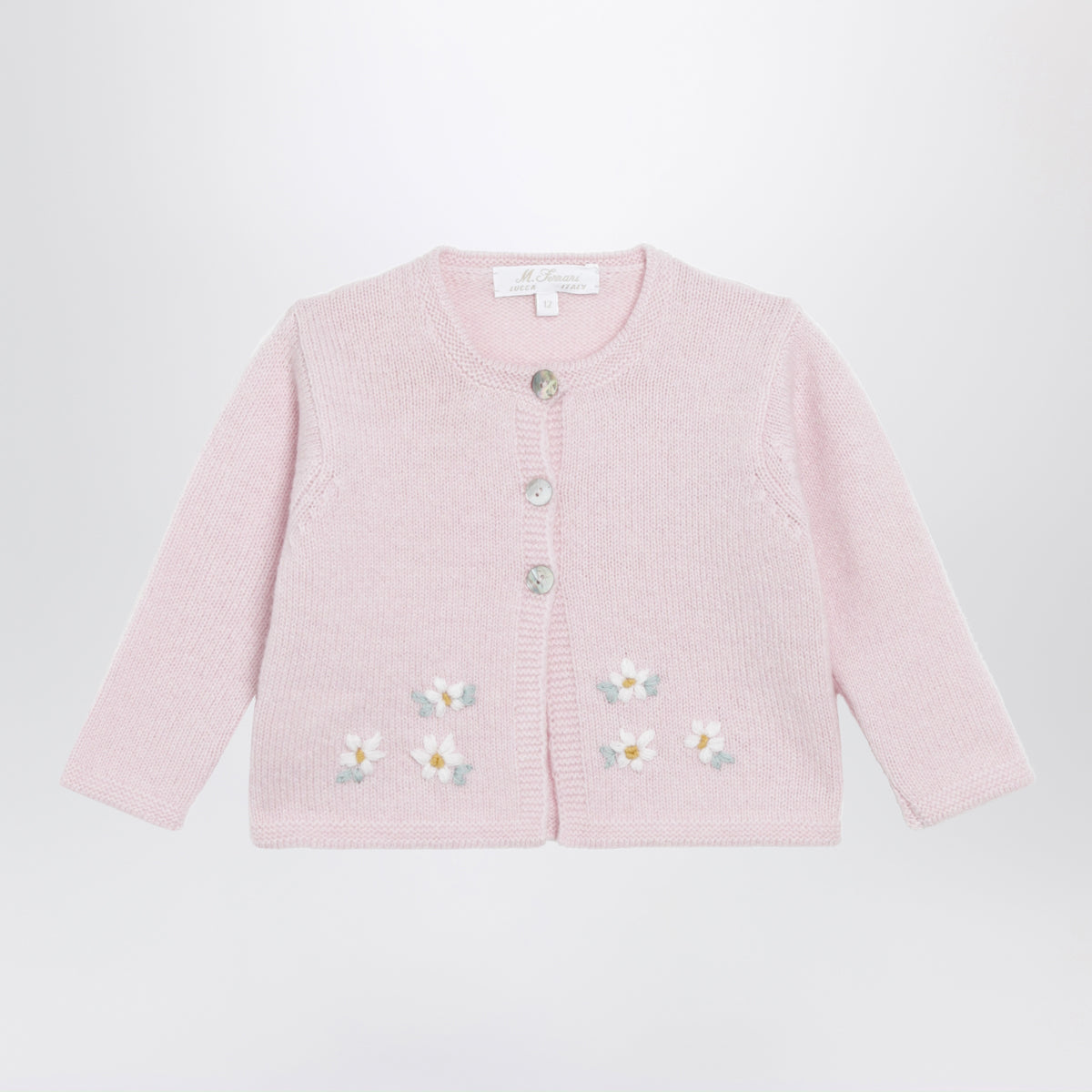 Cardigan Wynnie rosa con margherite ricamate