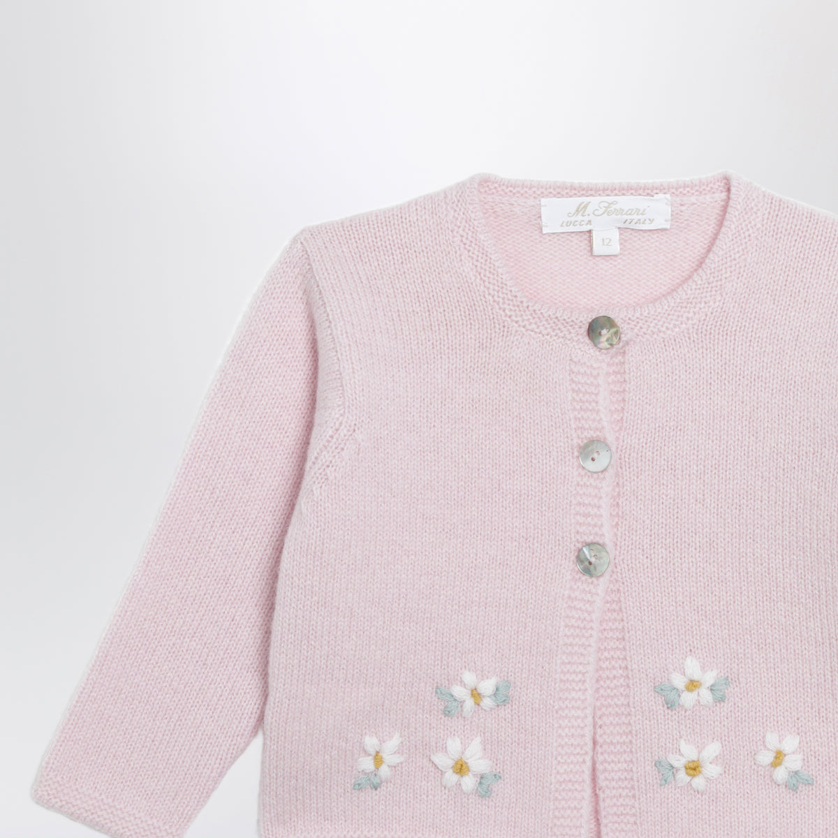 Cardigan Wynnie rosa con margherite ricamate