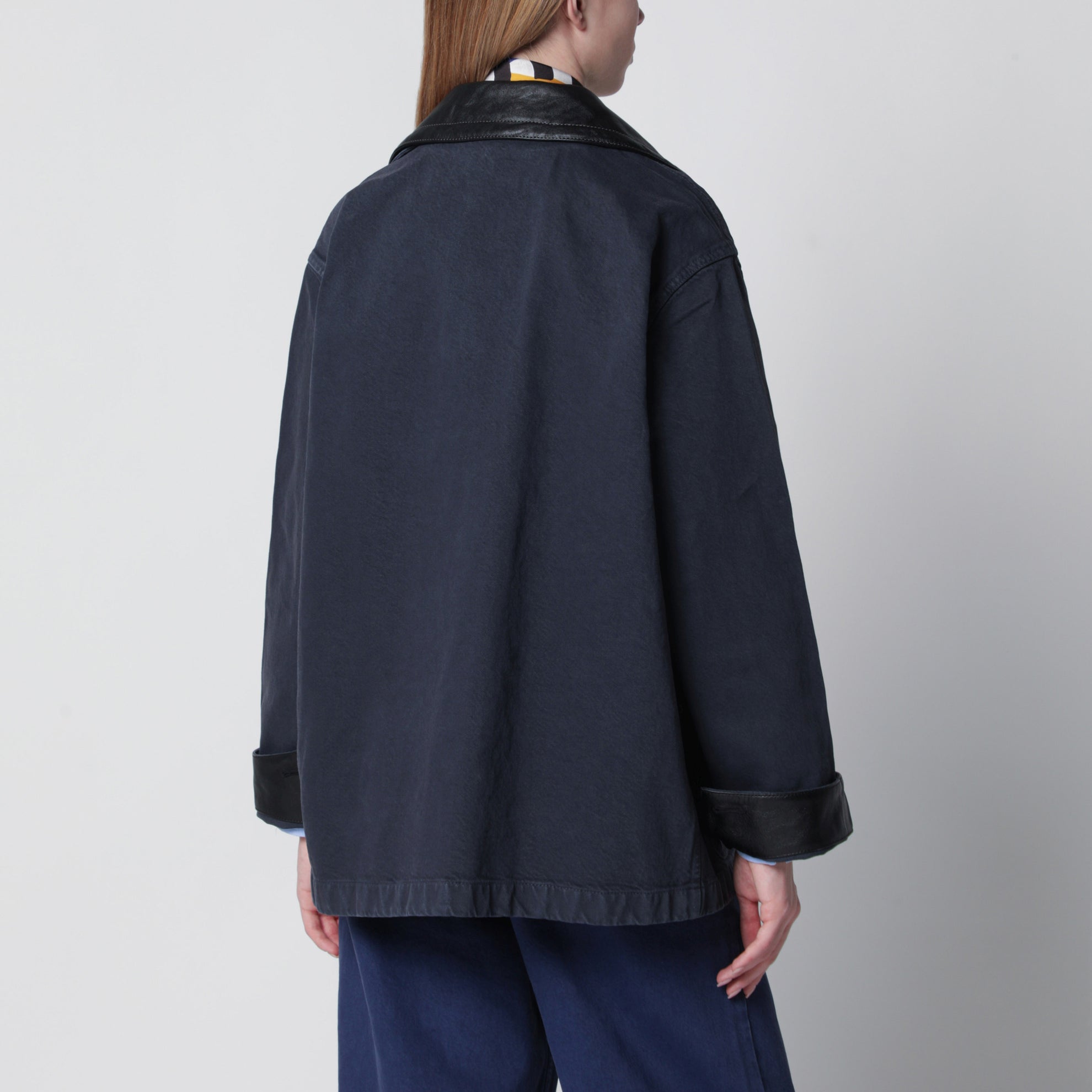 Veste hématite en gabardine et cuir