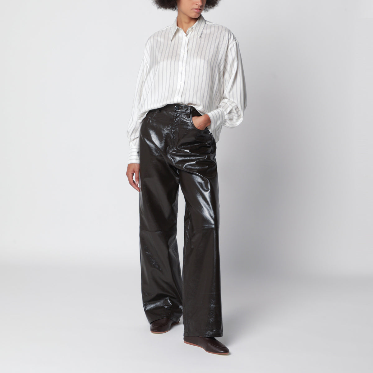White and black striped silk shirt