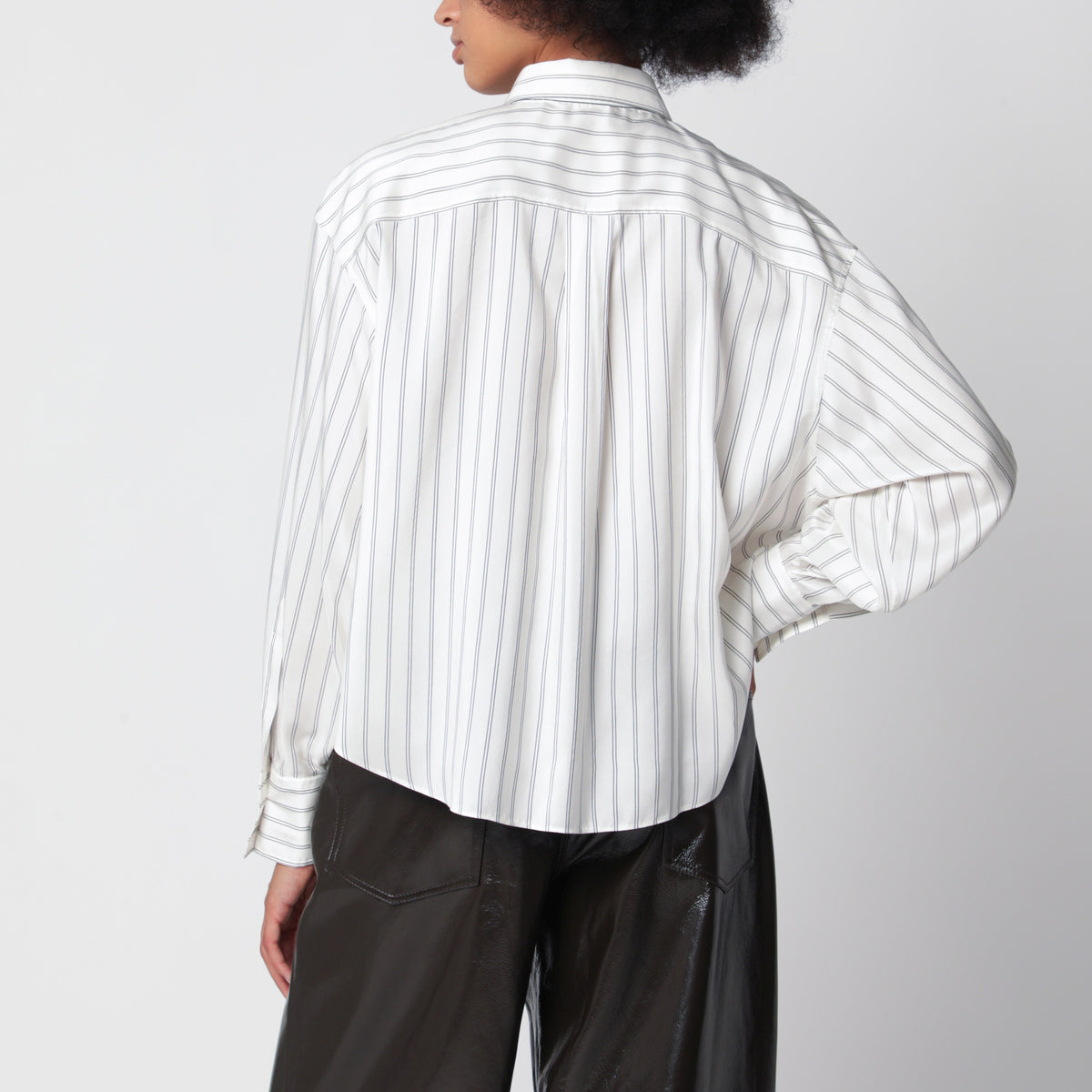 White and black striped silk shirt
