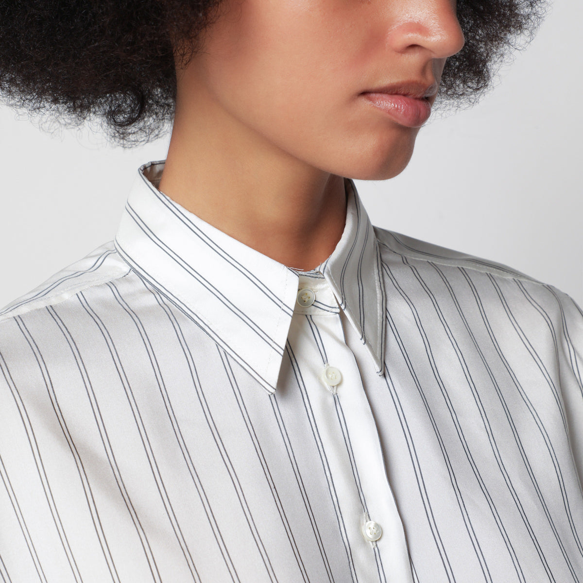 White and black striped silk shirt